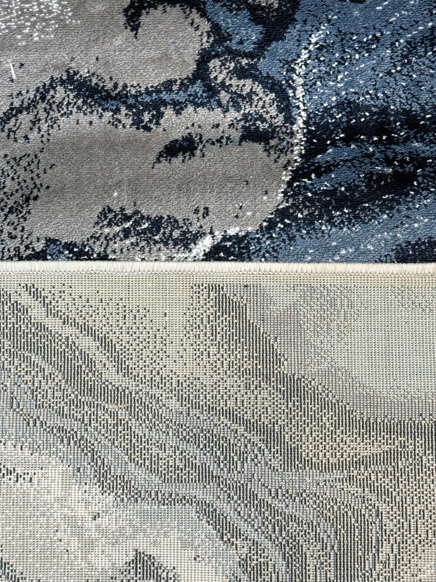 Abstract Marble Nebula Area Rug | Slate Blue, Charcoal, and Silver |Size 3.3x5.0 ft