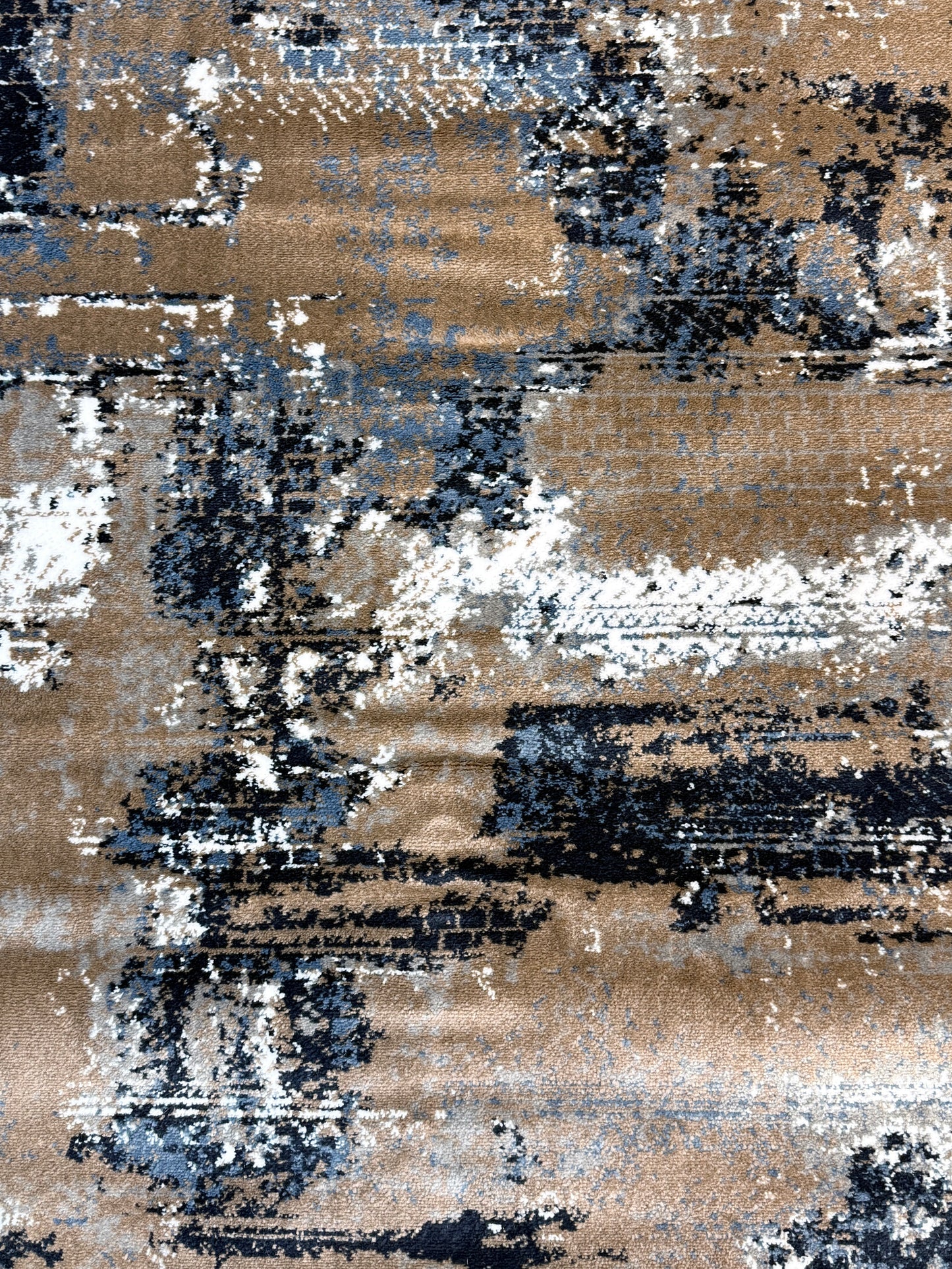 Abstract Midnight Area Rug | navy blue, slate grey, sandy tan & white | Size 3.3x5.0 ft