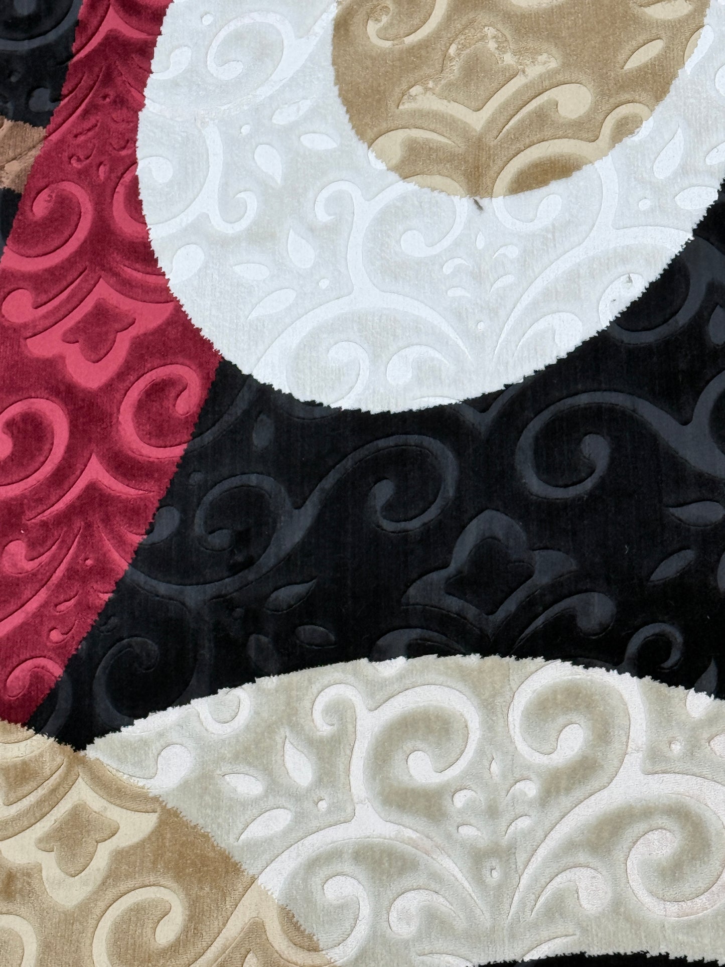 Modern Circles Area Rug | Maroon, Black, Cream & Beige | Size 200x290 cm (6.7x9.6 ft)