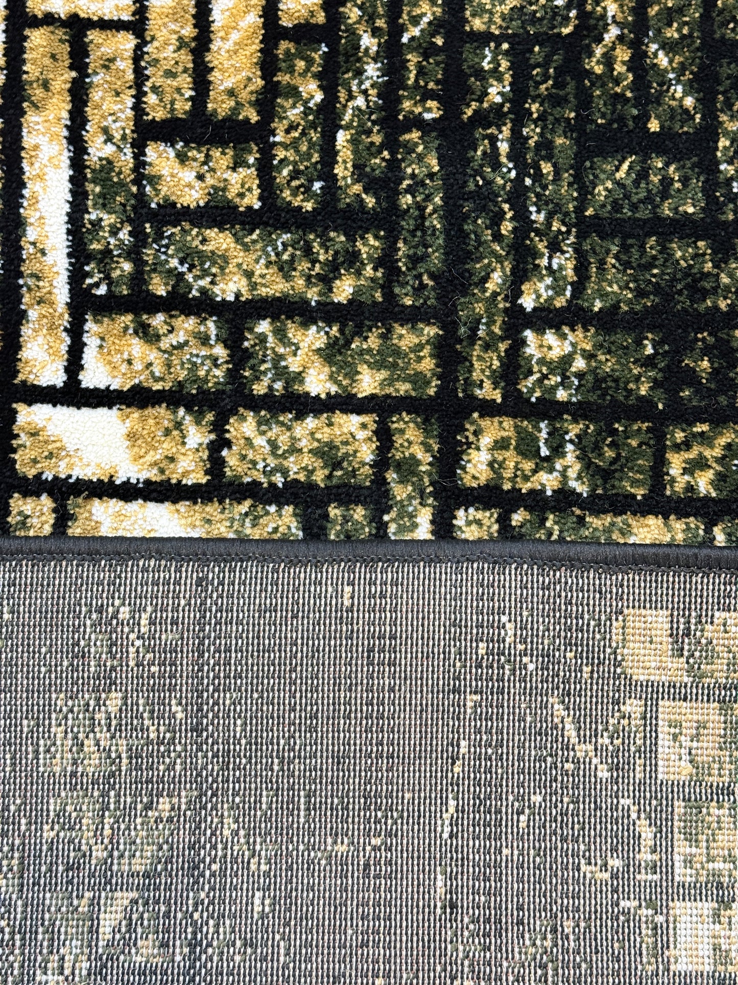 Geometric Basketweave Runner | Gold, Black & White |Size 2.7x5.0 ft