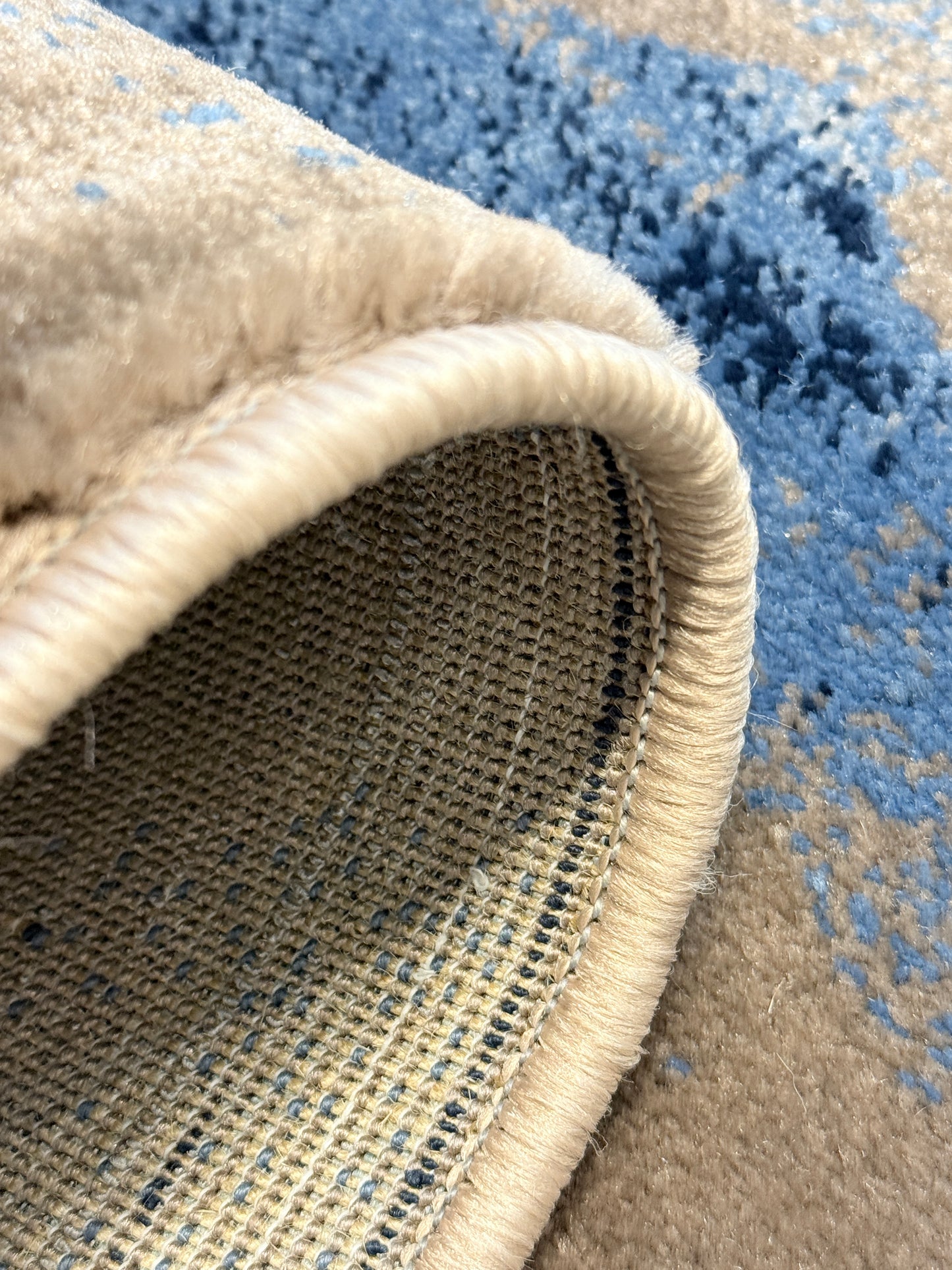 Azure Storm Abstract Rug  |slate blue, navy, sandy beige, and white | Size 3.3x5.0 ft
