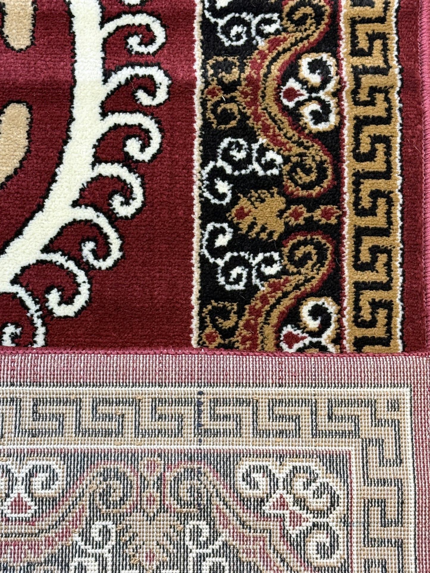 Traditional Classic Runner Rug | Deep Maroon Red Beige Gold & Black | Size 2.7x9.6 ft