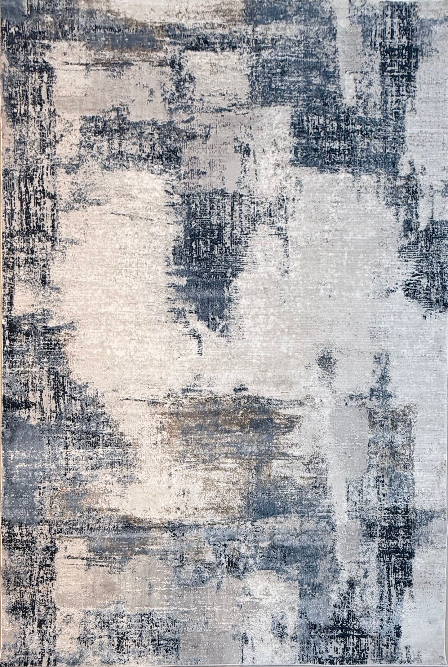 Modern Abstract Area Rug for Living Room – Grey, Navy & Beige Textured Design | 150×220 cm (4.11×7.3 ft)