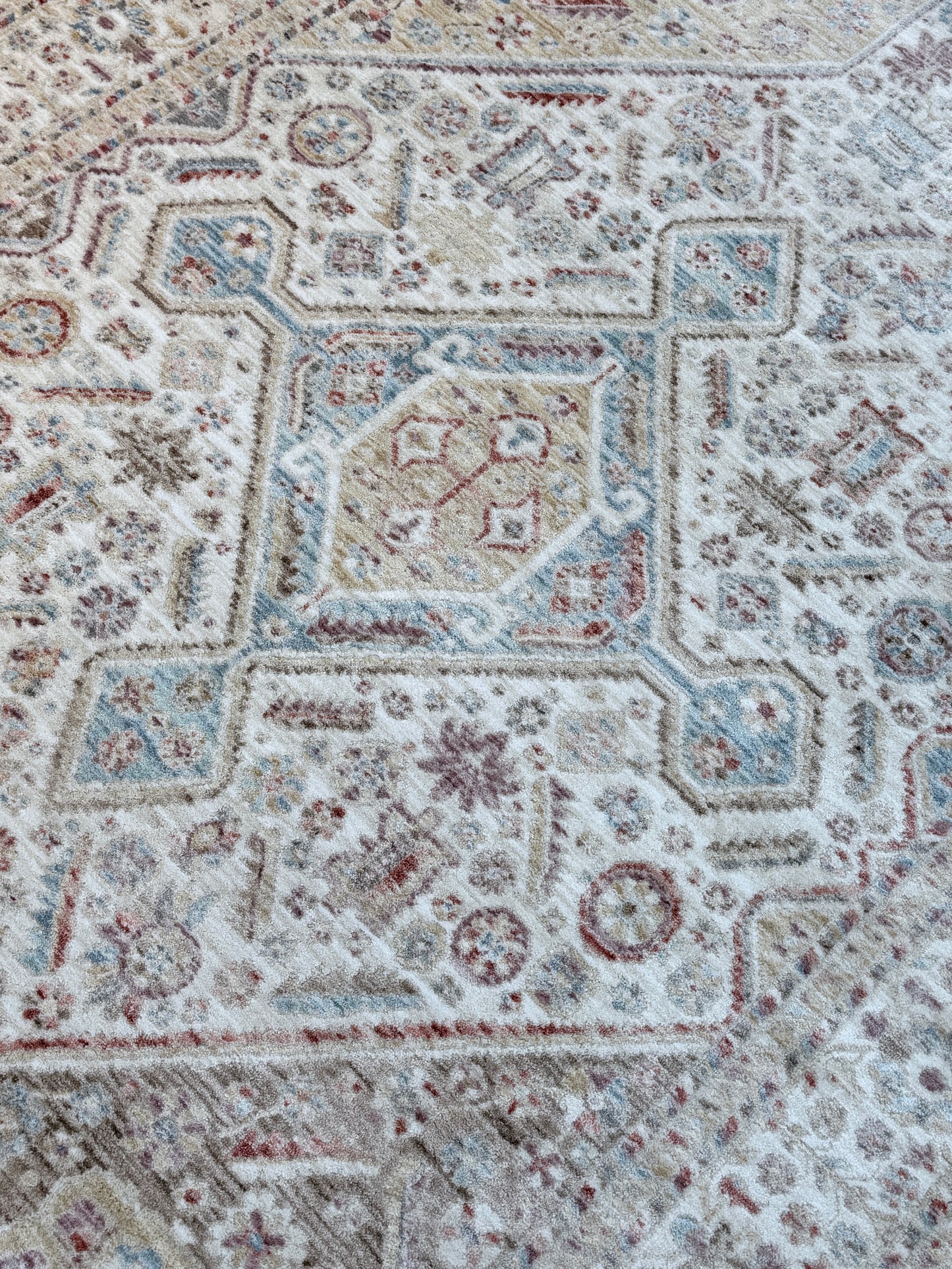 Vintage Geometric Medallion Rug | Rust, Beige & Blue | Size 150x230 cm (4.11x7.6 ft)