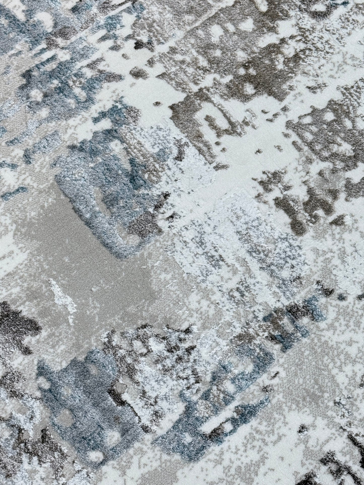 Abstract Distressed Texture Rug | Grey, Beige, and Blue | Size 150x220 cm (4.11x7.2 ft)