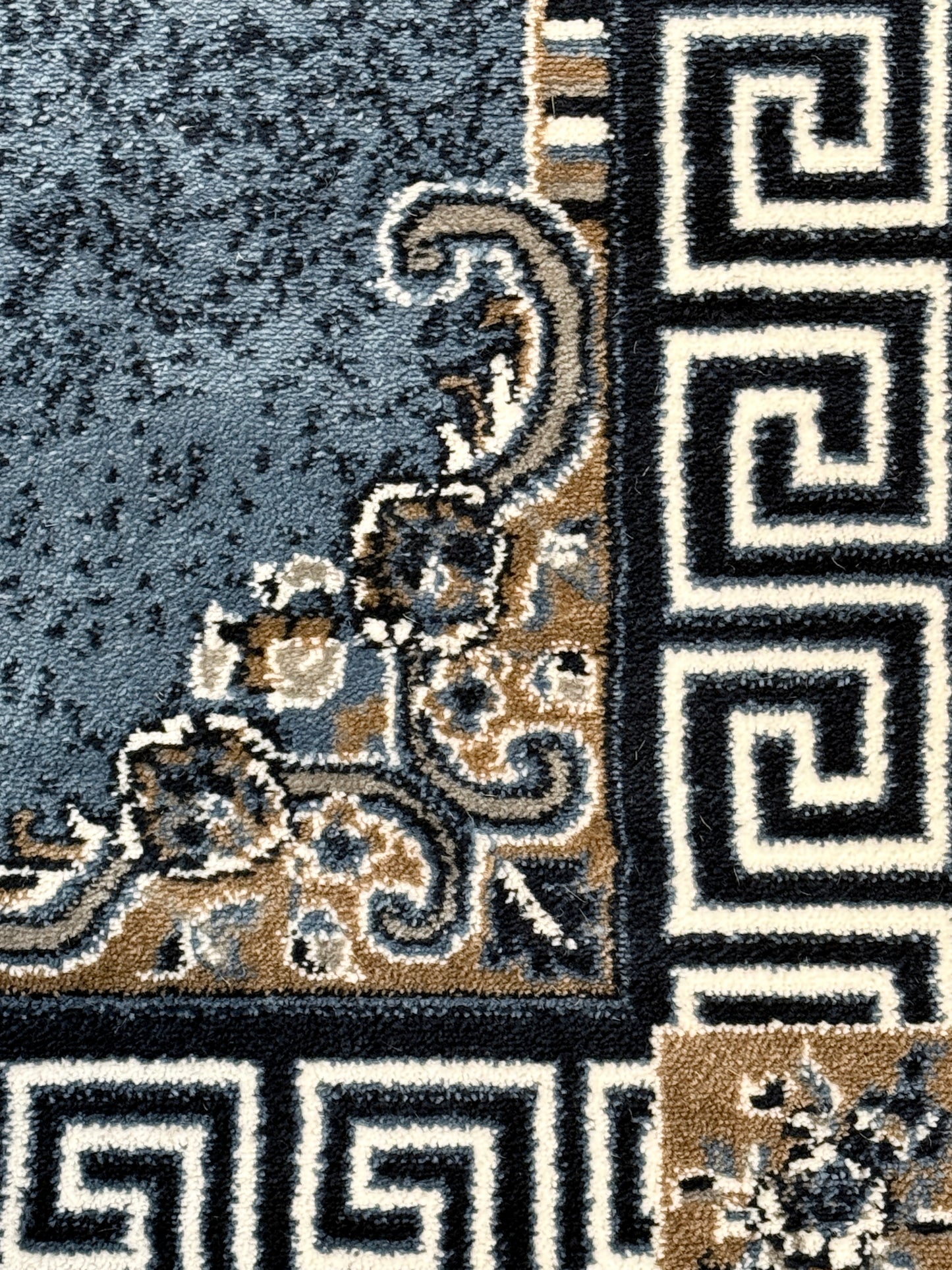 Classic Medallion Border Area Rug | Dark Blue Grey Beige Cream | Size 5x7.3 Feet