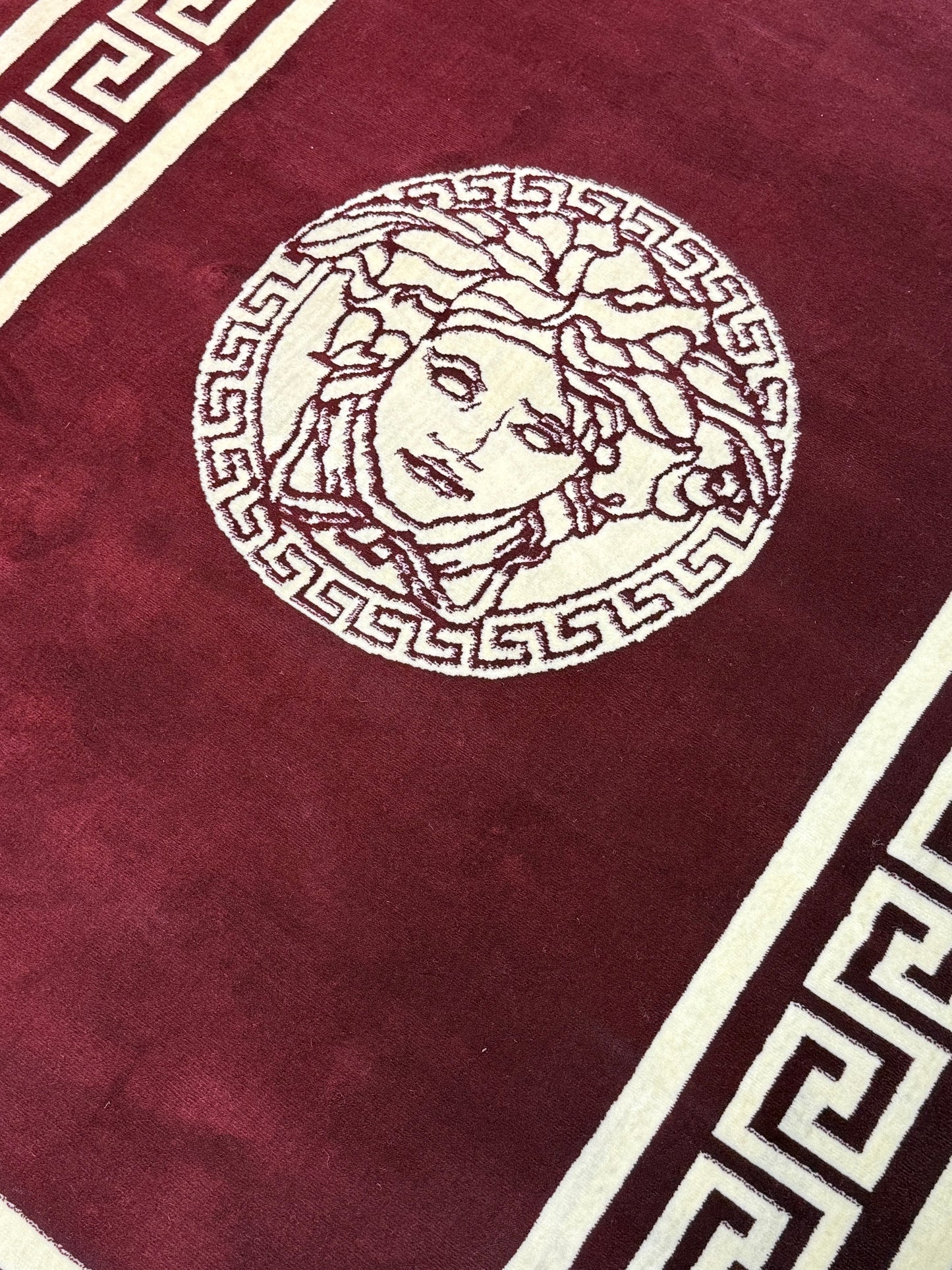 Mythic Medusa Greek Key Area Rug | Burgundy & Cream | Size (5x8) Versace aesthetic