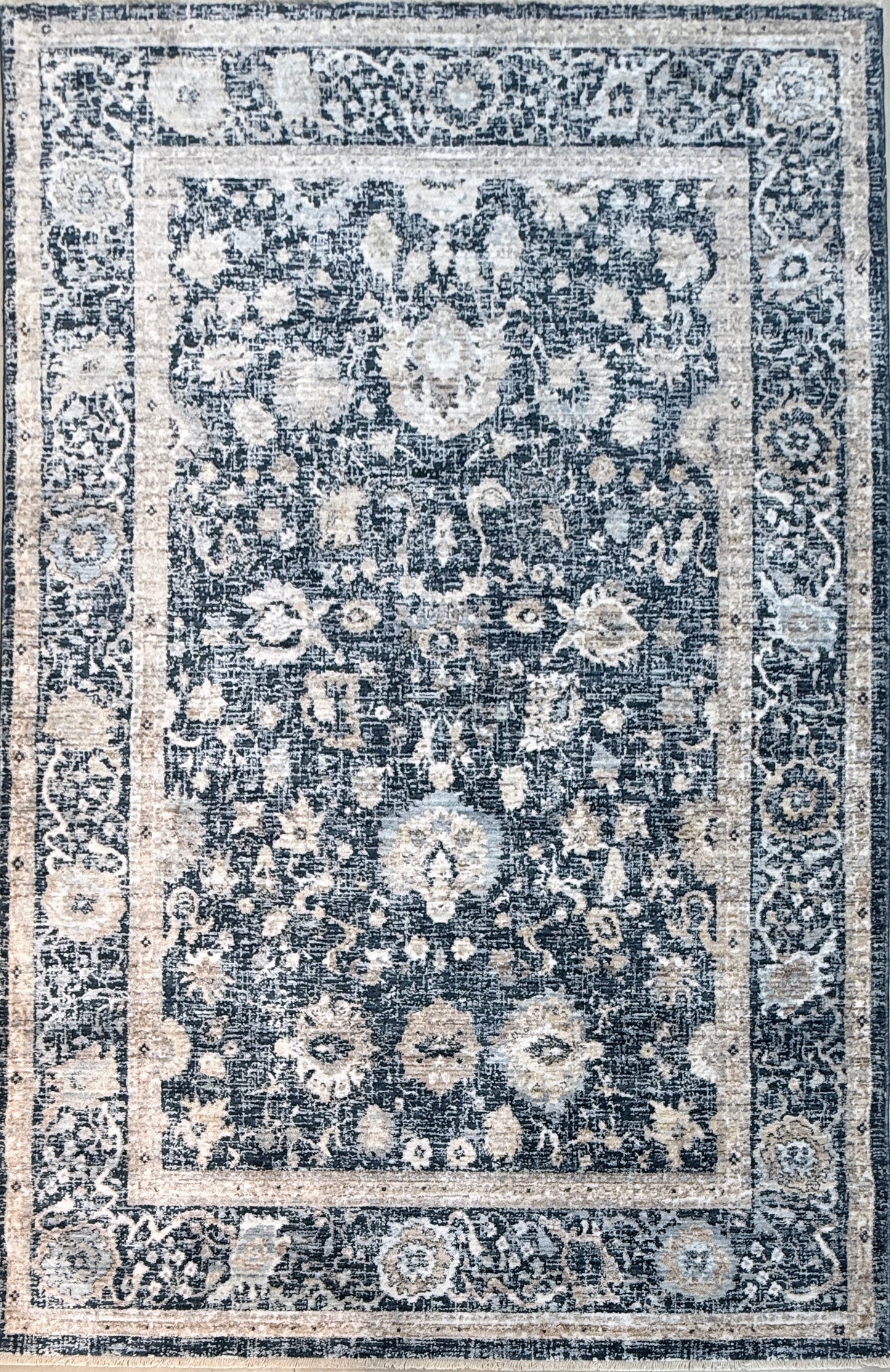 Vintage Medallion Oriental Rug | Blue, Cream, and Grey | Size 150x230 cm (4.11x7.6 ft)