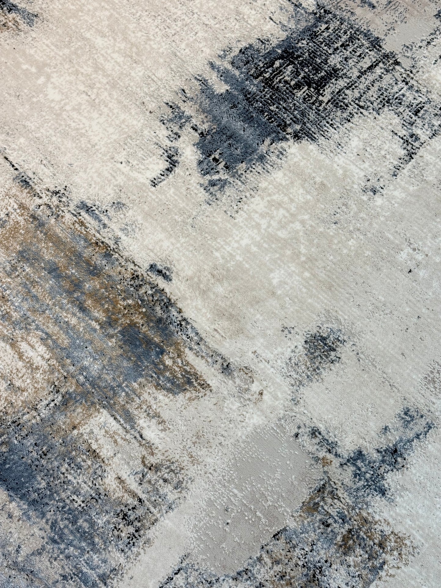 Modern Abstract Area Rug for Living Room – Grey, Navy & Beige Textured Design | 150×220 cm (4.11×7.3 ft)
