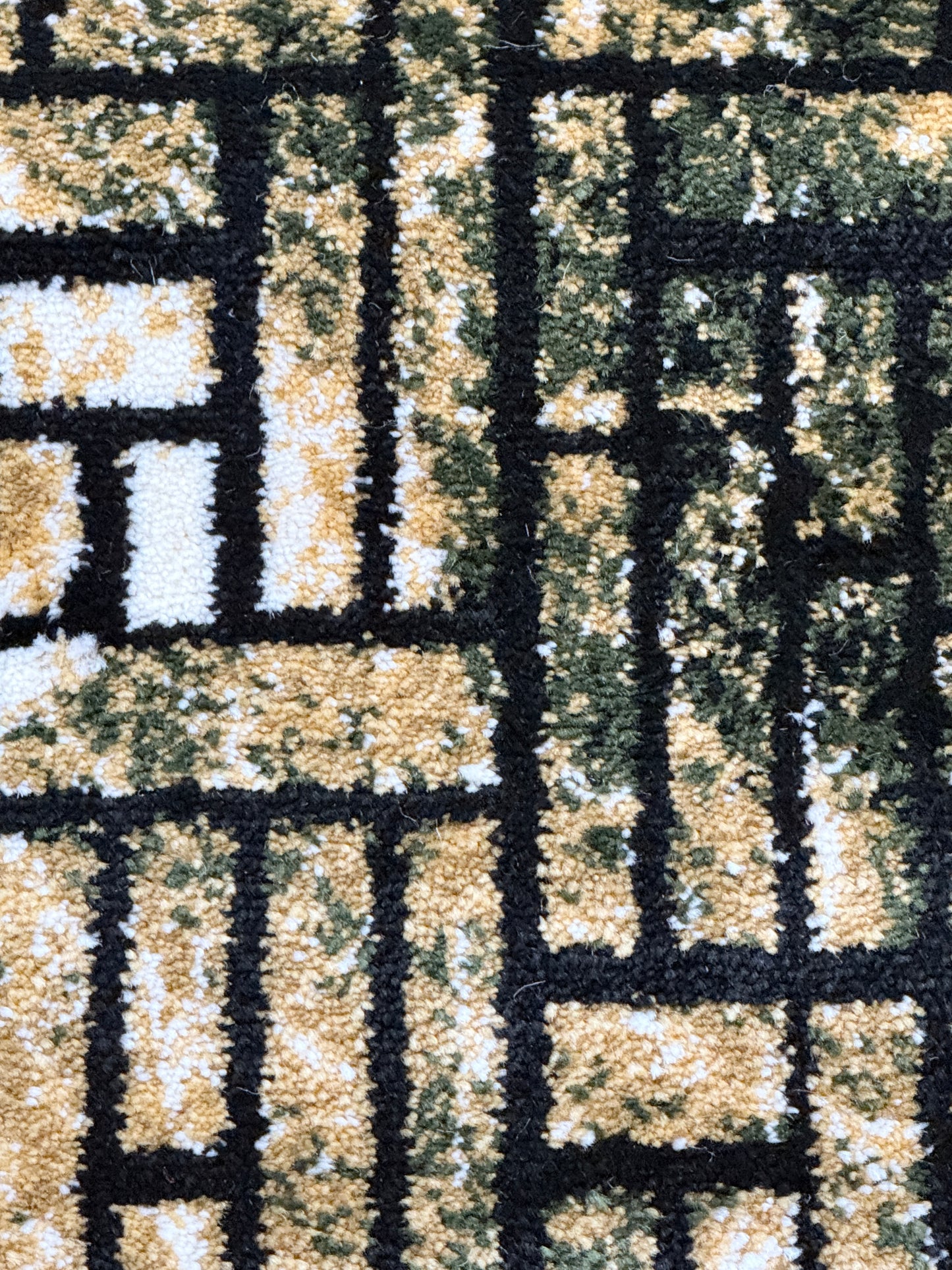 Geometric Basketweave Runner | Gold, Black & White |Size 2.7x5.0 ft