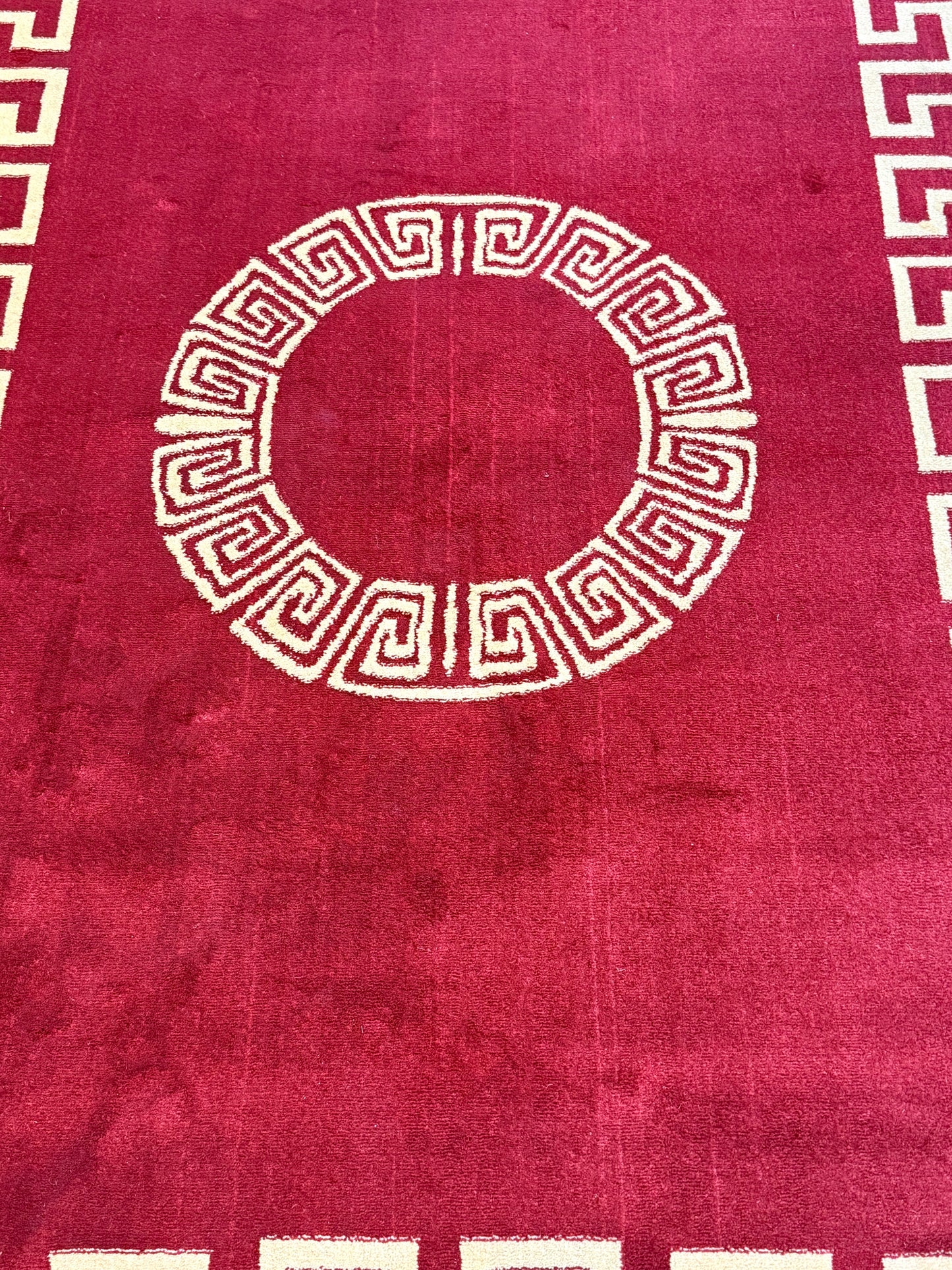 Luxury Maroon Greek Border Area Rug – 5x8 ft | Deep Maroon with Ivory Pattern