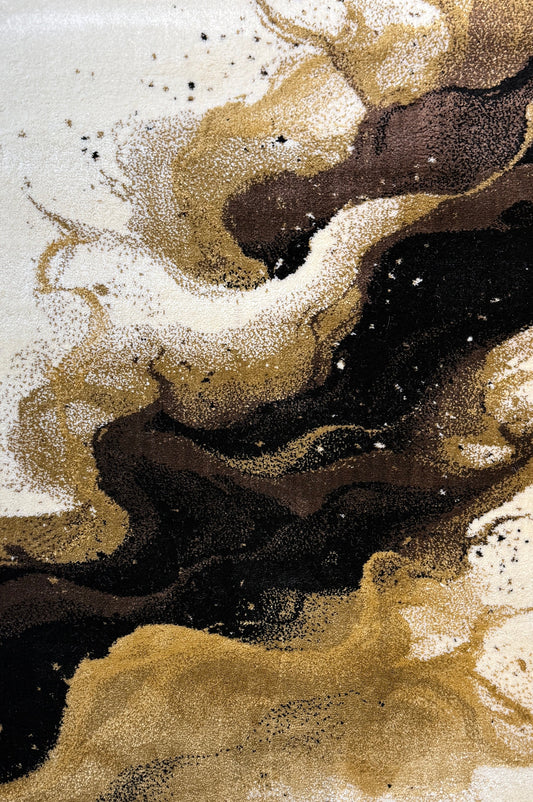 The Fluid, Marble Wave Area Rug | Cream, gold, brown & black | Size 2.7 x 5 feet.