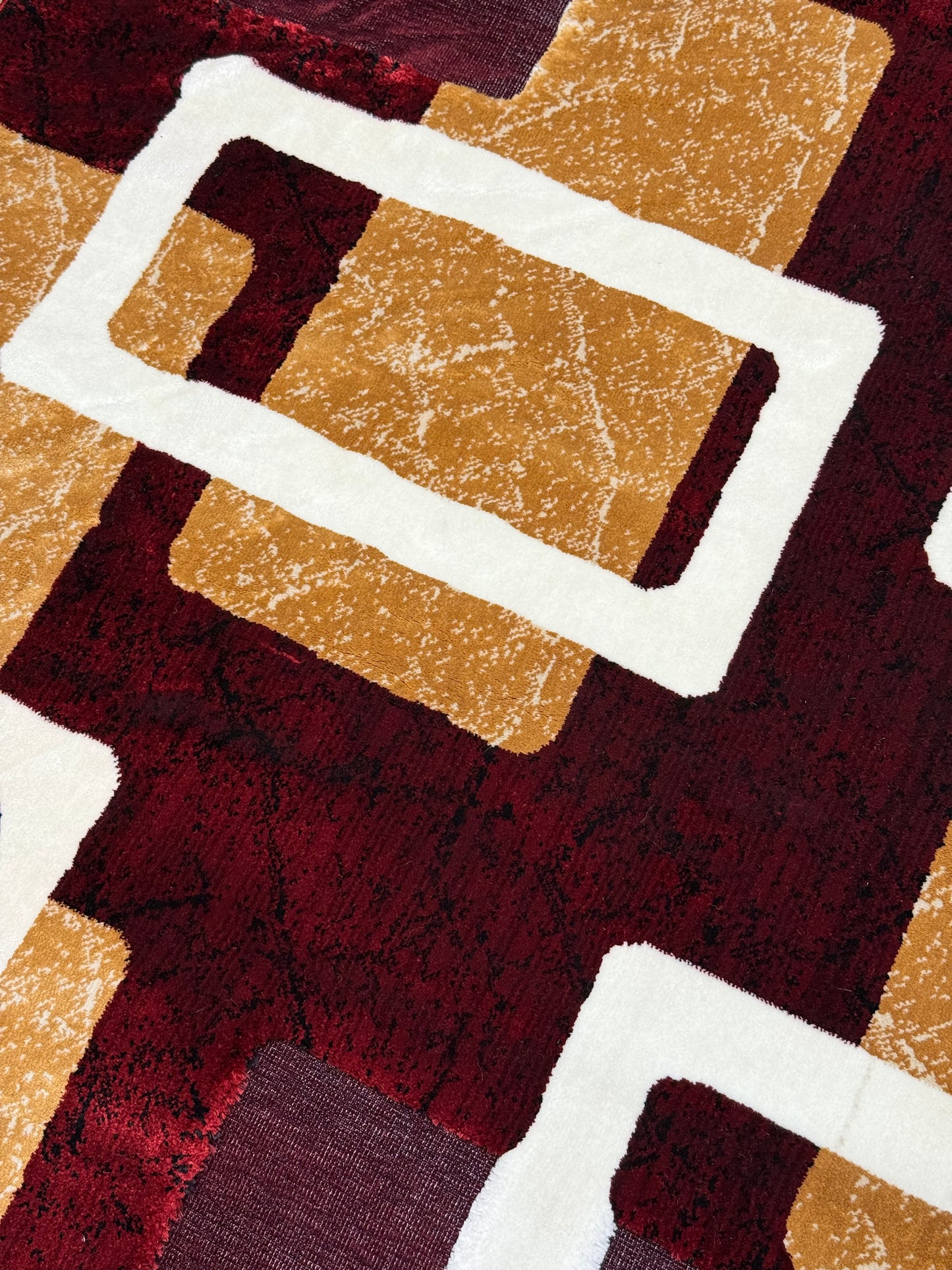 Geometric Block Pattern Rug - Red & Black with Gold & Cream - Size Multiple Options