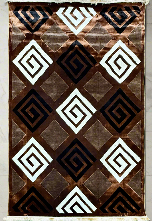 Chenille Rustic Chic Rug - Brown Diamond Spiral Design 200x290cm (6.7x9.6)ft