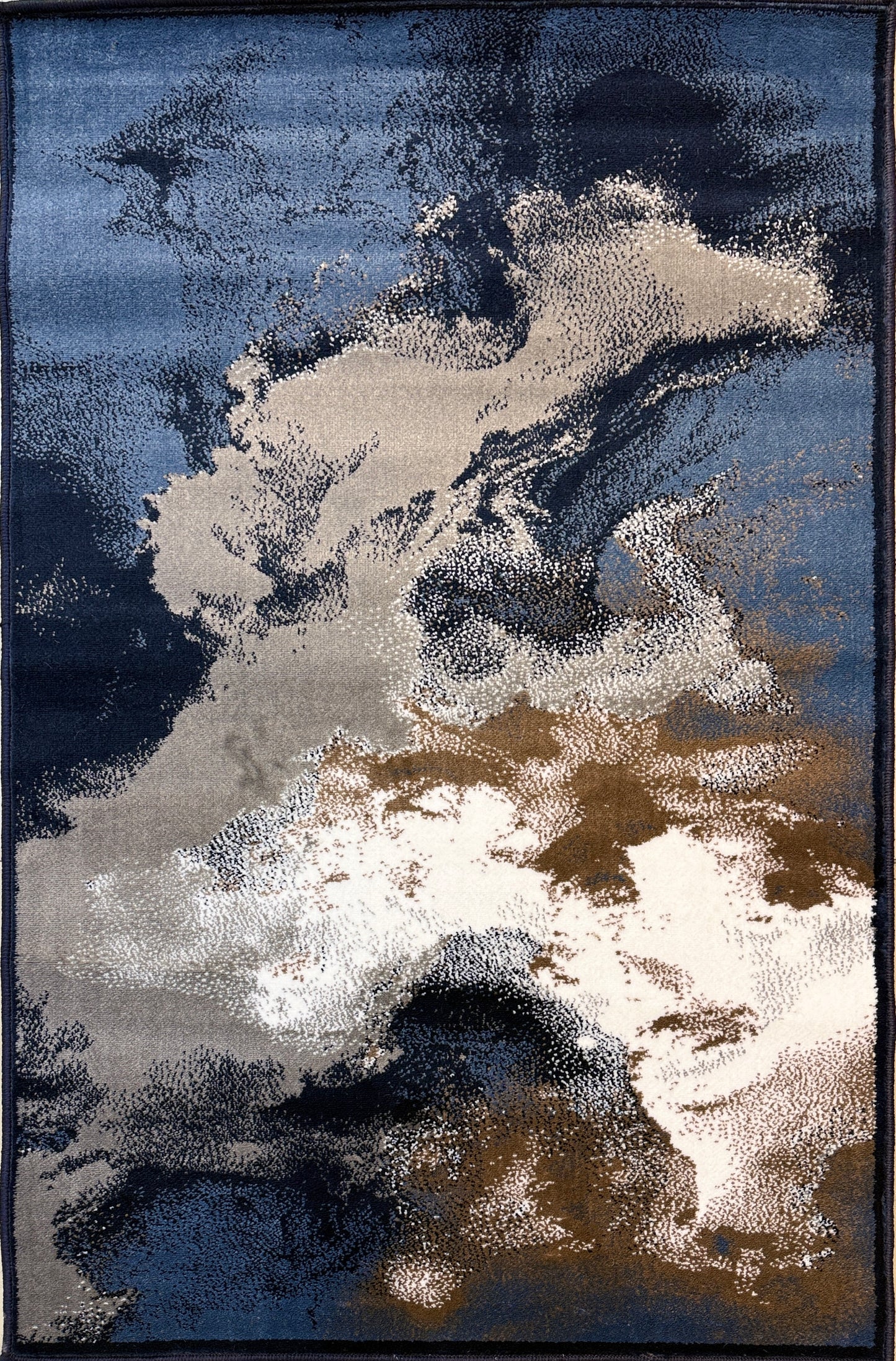 Celestial Nebula Abstract Area Rug | navy, slate blue, charcoal & bronze | Size 3.3x5.0 ft