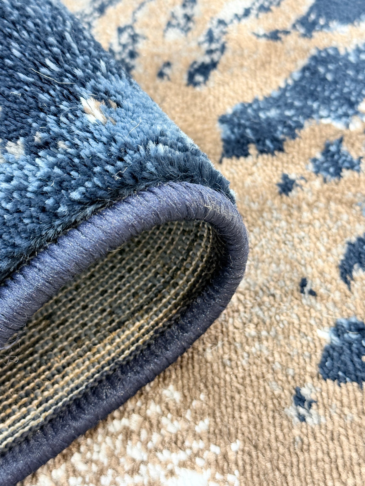 Abstract Nebula Area Rug |   navy blue, charcoal grey & earthy taupe | Size 3.3x5.0 ft