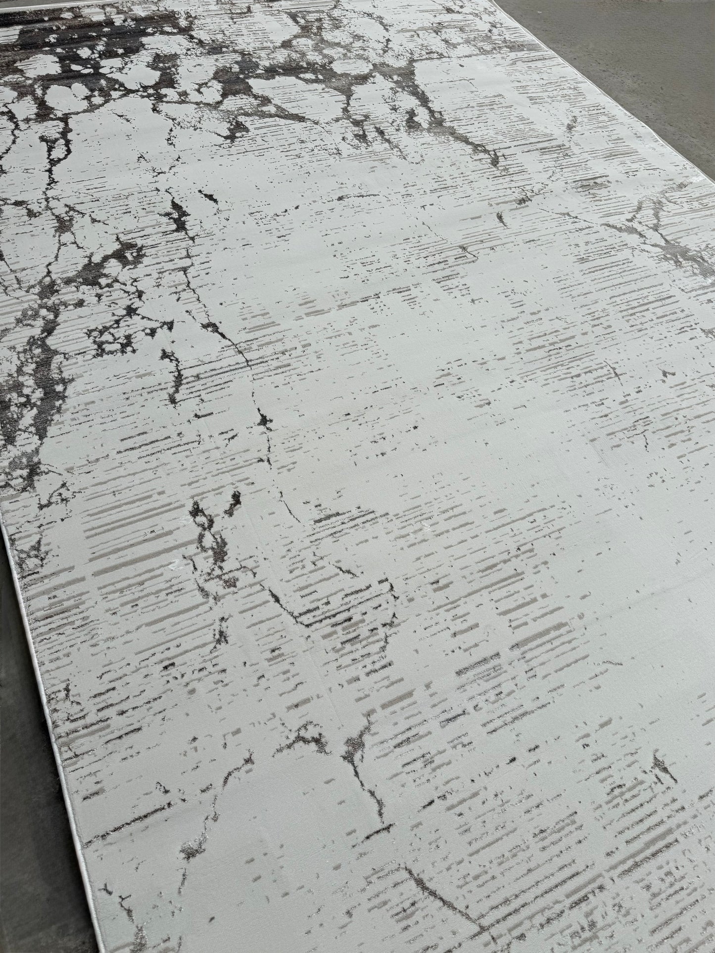 Modern Abstract Distressed Marble Faded Lines Area Rug, White/Ivory & Grey, Size 250 x 350 cm (8'3"x11'6")ft