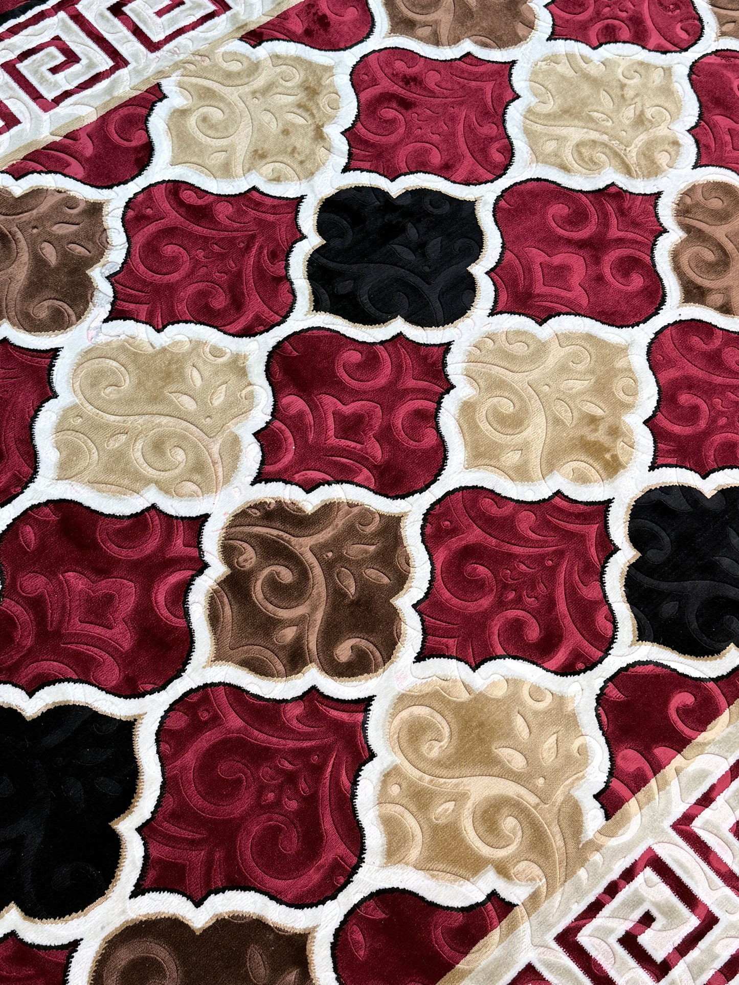 Marrakesh Lattice Area Rug | Burgundy, Cream & Espresso | Size 150x230 cm (4.11x7.6 ft)