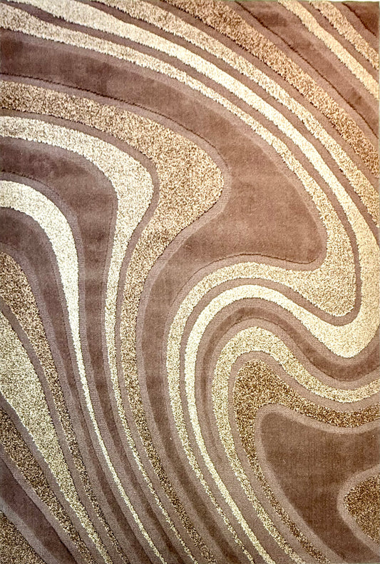 Modern Abstract Wave Pattern Rug in Brown and Cream | Size 160x220 cm (5.3x7.3 ft)