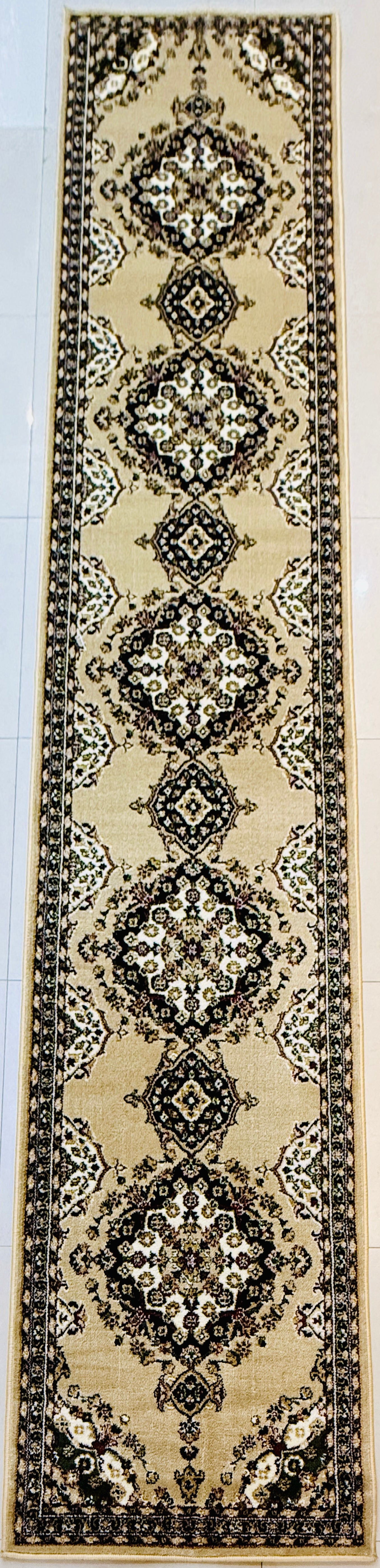Traditional Persian Style Hallway Runner | Beige Brown & Black | Size 2.7x13 ft