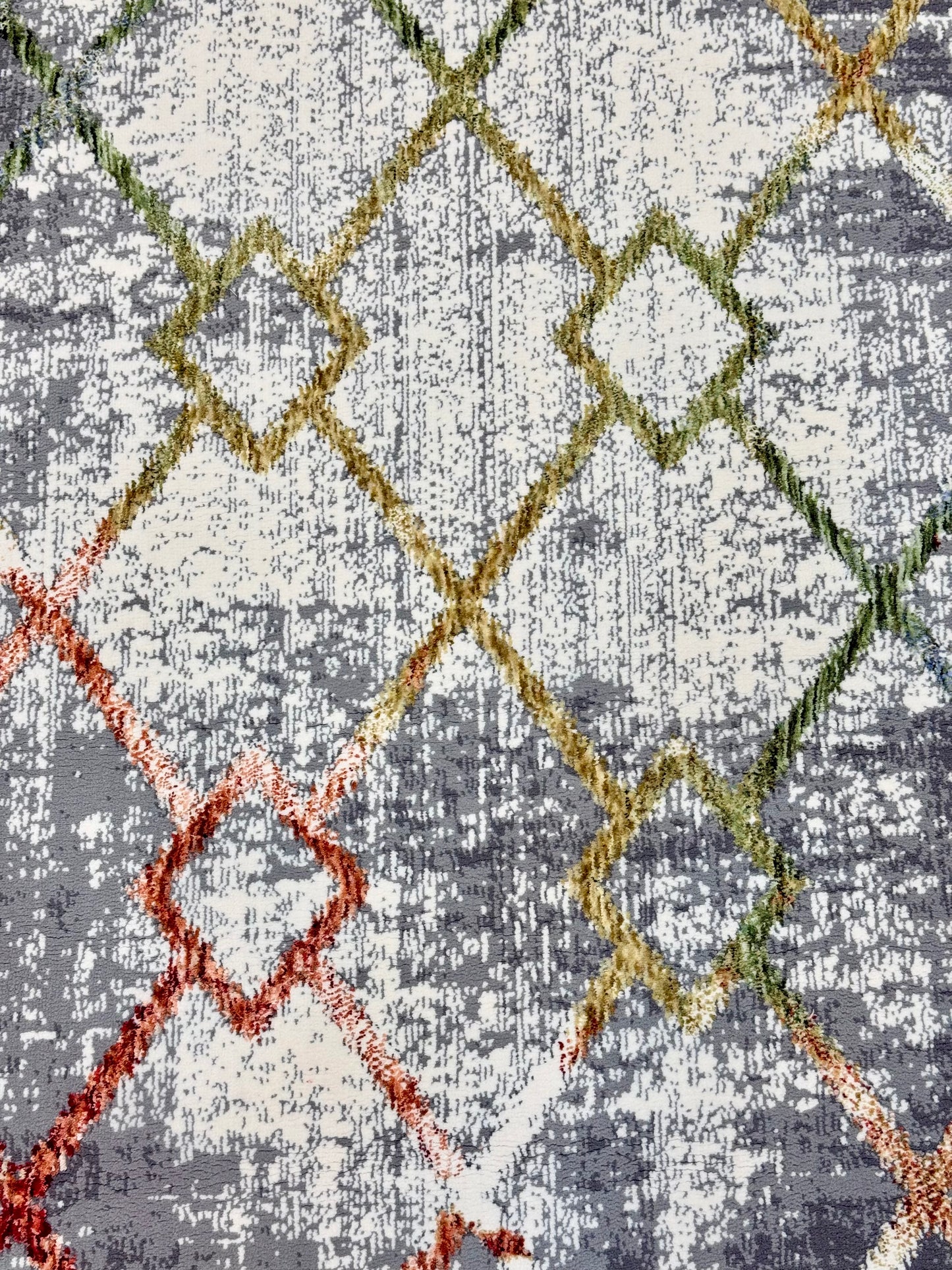 Modern Lattice Rug - Grey with Orange, Green & Hints of Blue Size 125x180cm (4x6)ft
