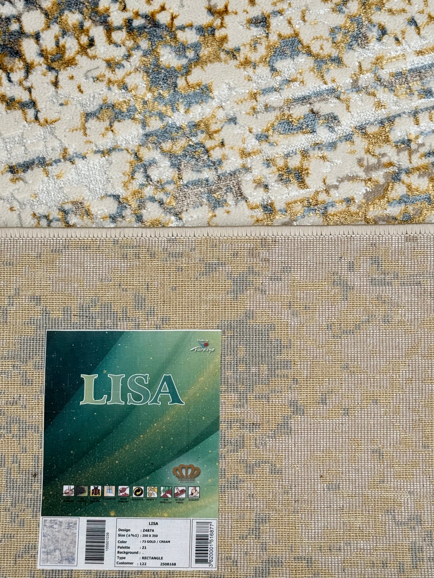 Abstract Textured Modern Rug - Beige, Cream, Grey, Gold & Light Blue | 250x350 cm (8.2x11.5 ft)