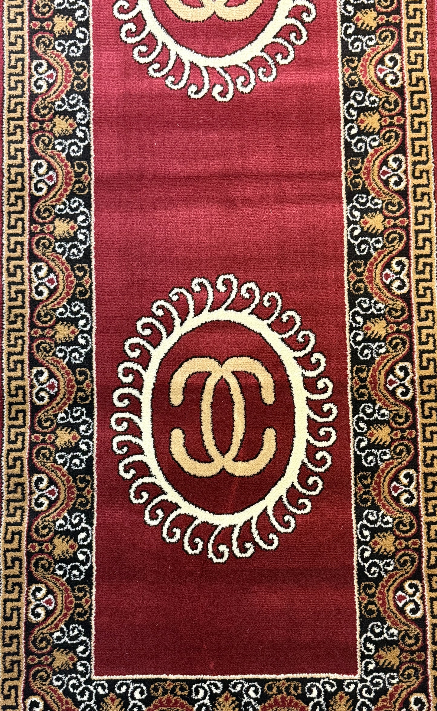 Traditional Classic Runner Rug | Deep Maroon Red Beige Gold & Black | Size 2.7x9.6 ft