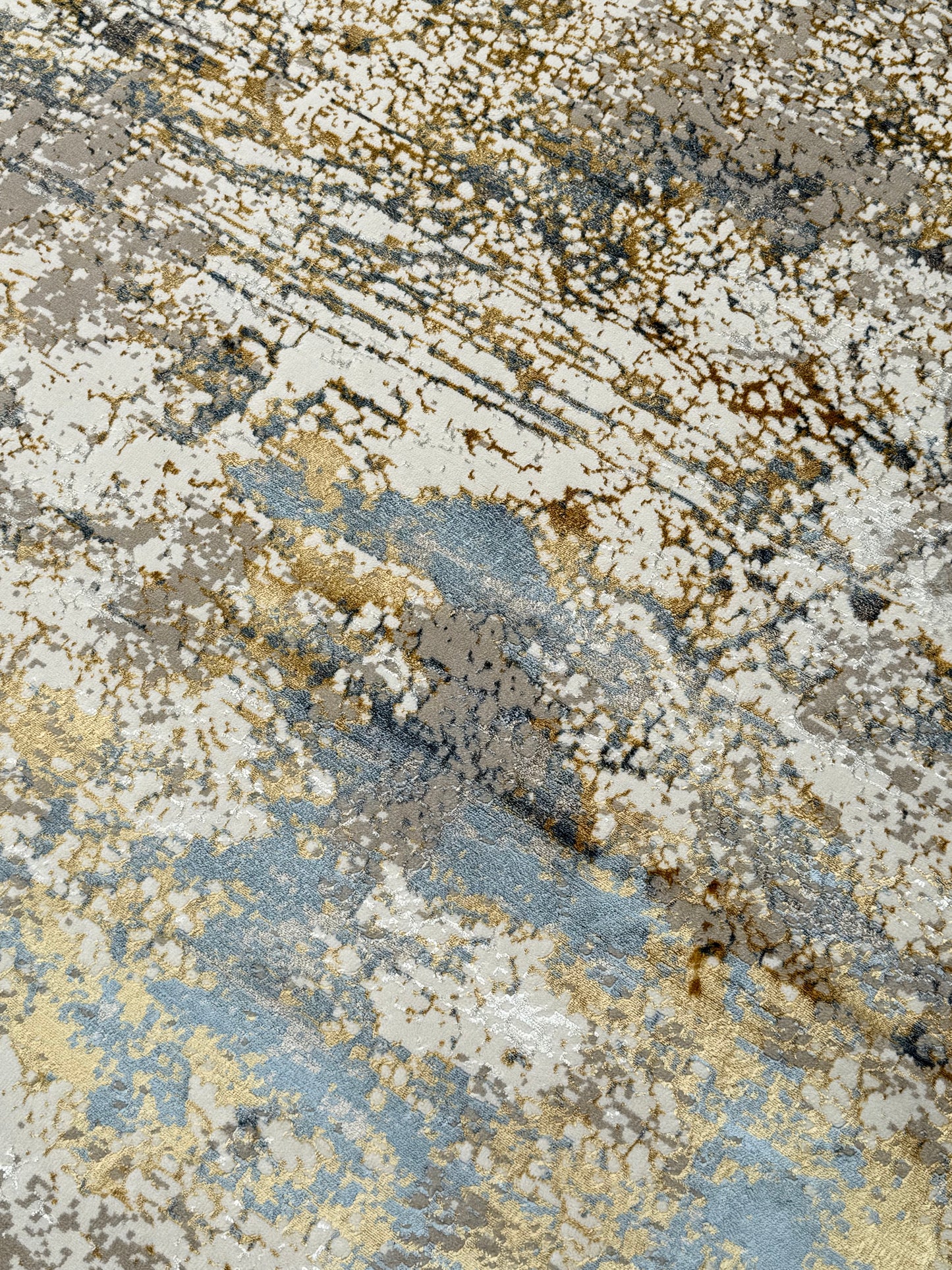 Abstract Textured Modern Rug - Beige, Cream, Grey, Gold & Light Blue | 250x350 cm (8.2x11.5 ft)
