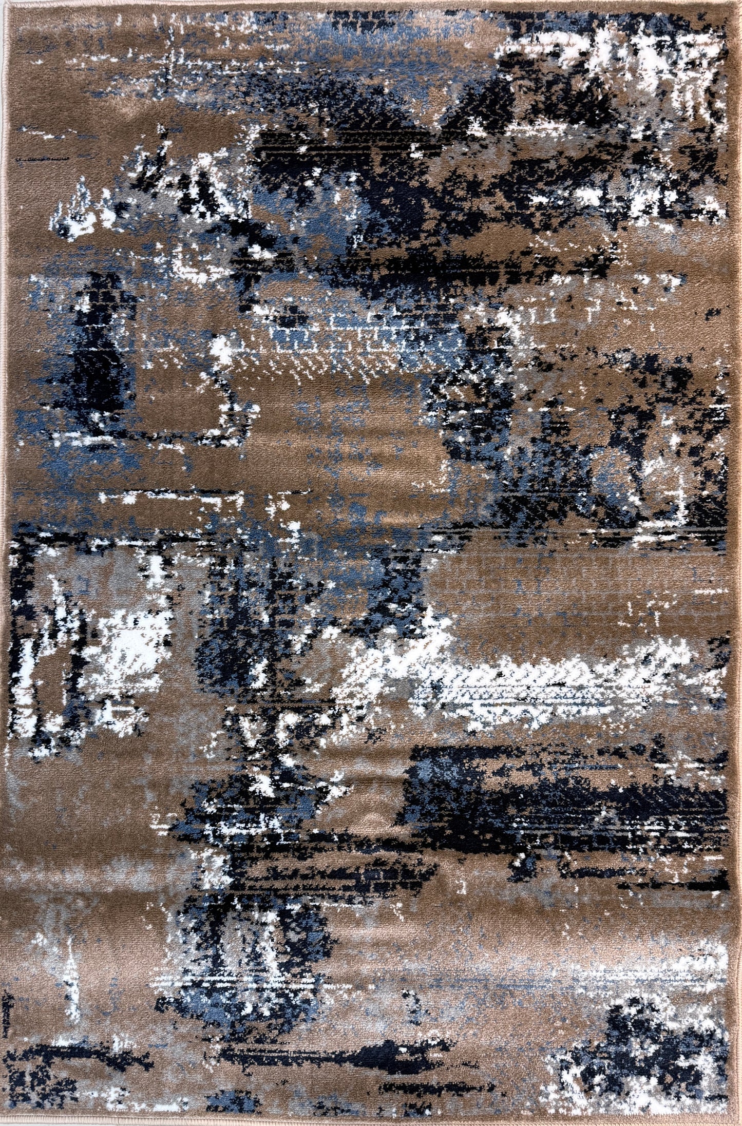 Abstract Midnight Area Rug | navy blue, slate grey, sandy tan & white | Size 3.3x5.0 ft