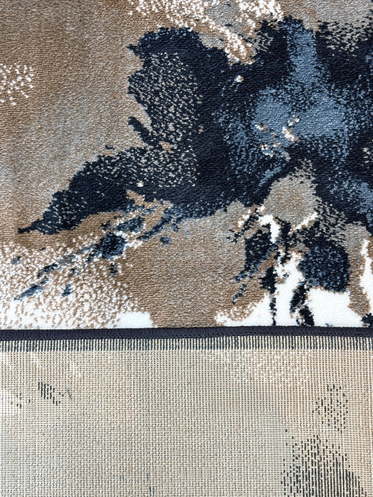 Abstract Nebula Area Rug |   navy blue, charcoal grey & earthy taupe | Size 3.3x5.0 ft