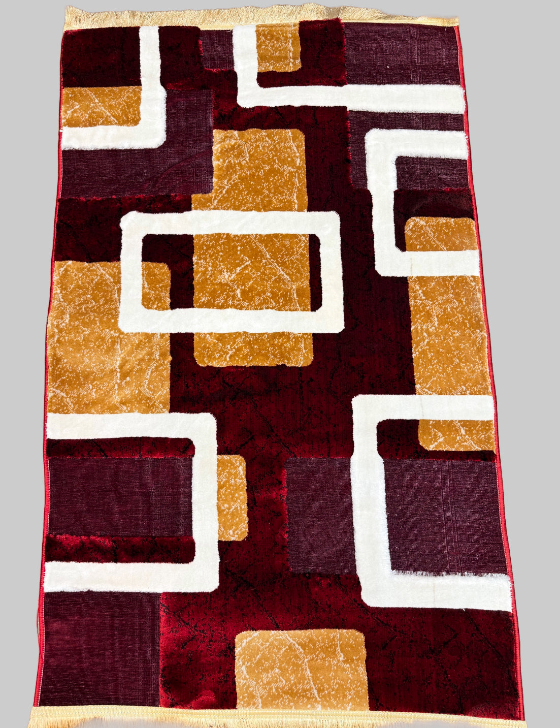 Geometric Block Pattern Rug - Red & Black with Gold & Cream - Size Multiple Options