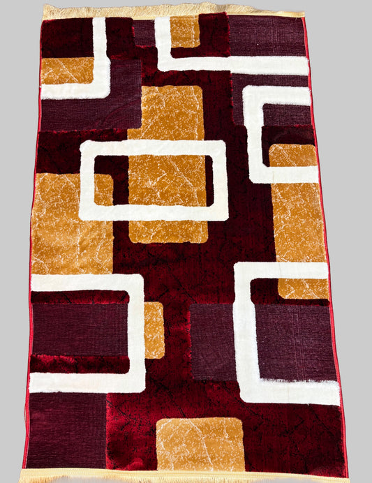 Geometric Block Pattern Rug - Maroon, Gold & Cream - Size 100x150cm (3.3x4.11)ft