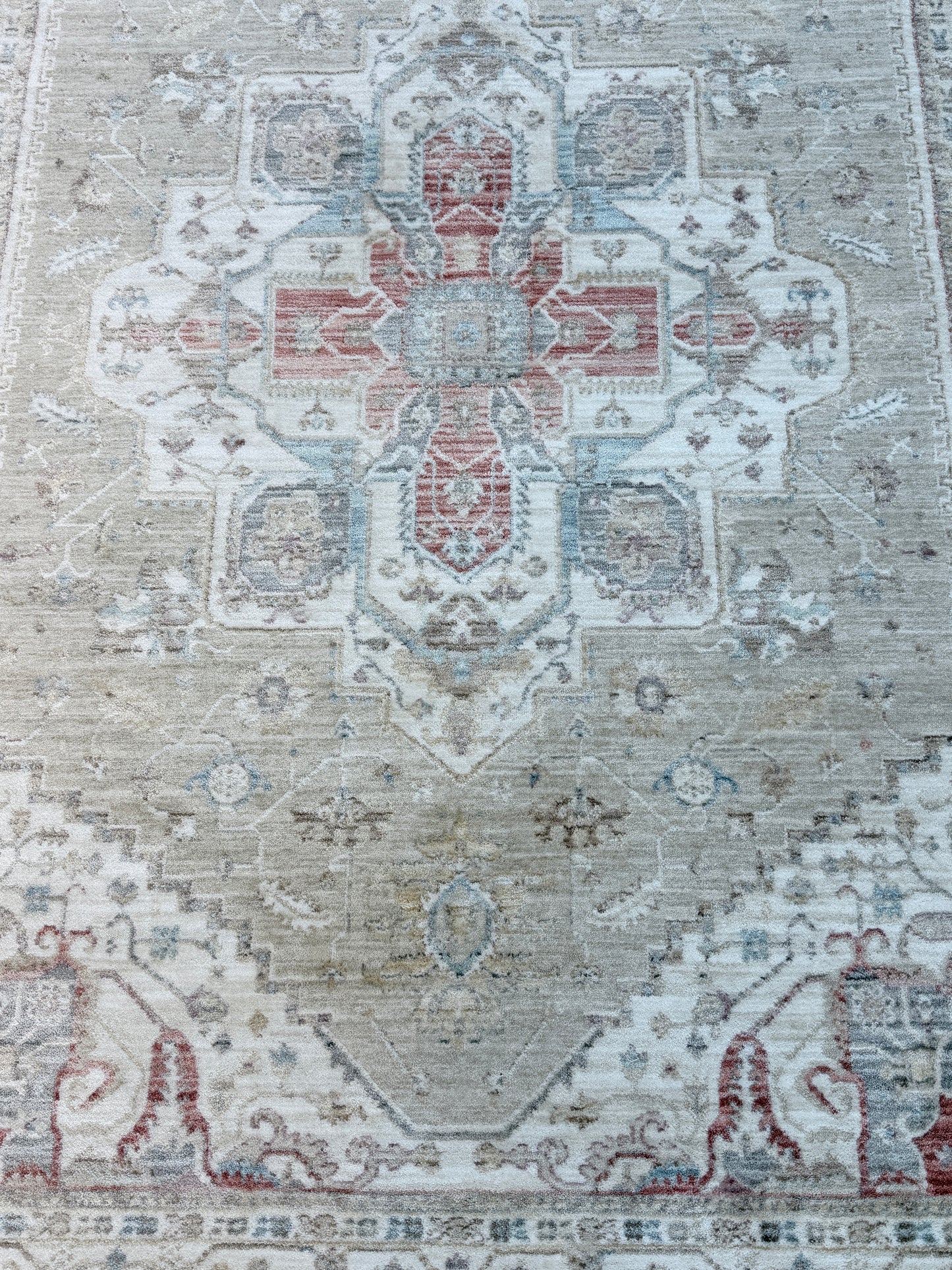 Vintage Medallion Oriental Rug | Beige, Terracotta & Slate Blue | Size 150x230 cm (4.11x7.6 ft)