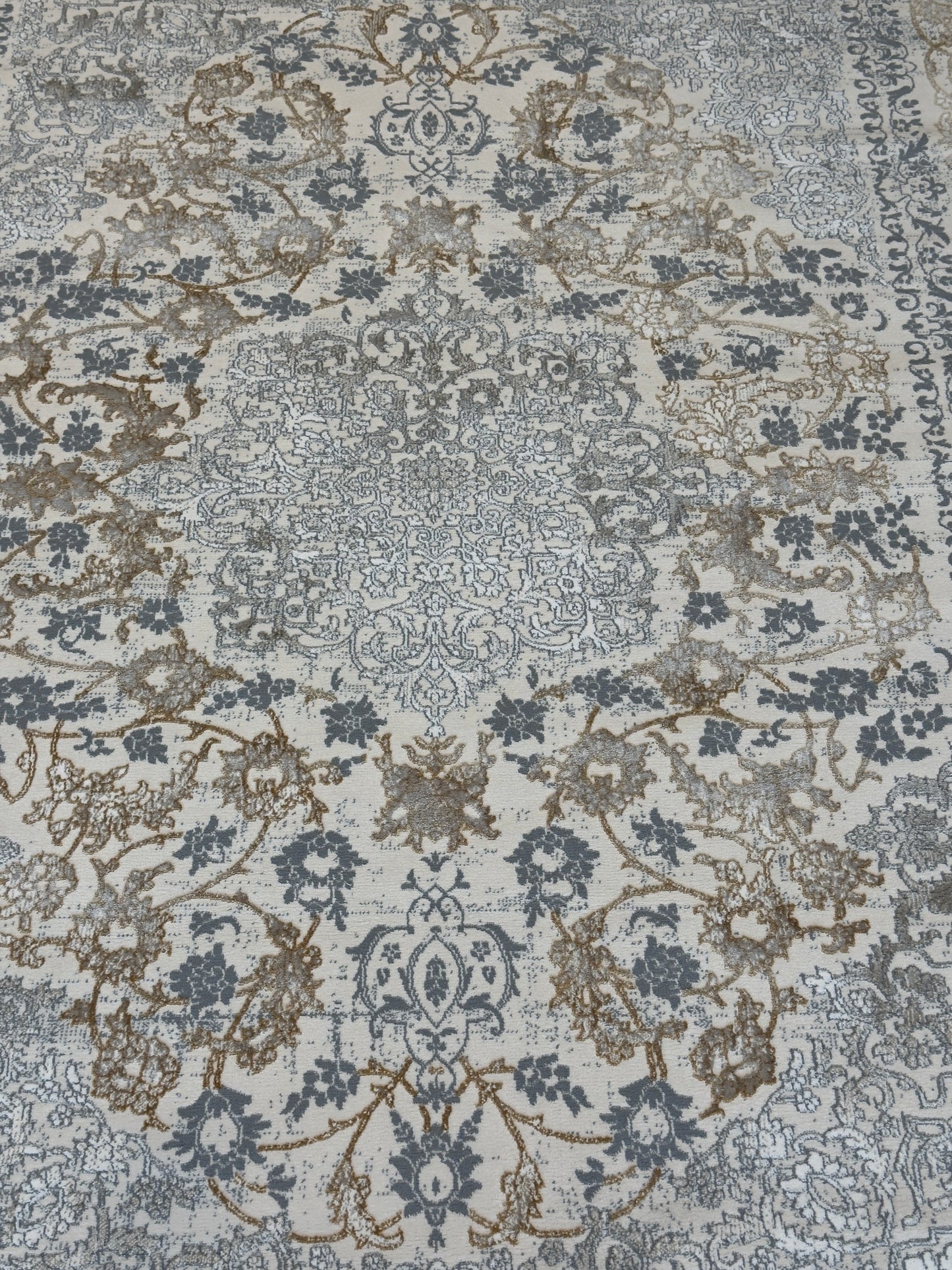 Nourison Astra Beige, Gray & Gold Tone Washable Rug -  Size (6.7x9.6)ft