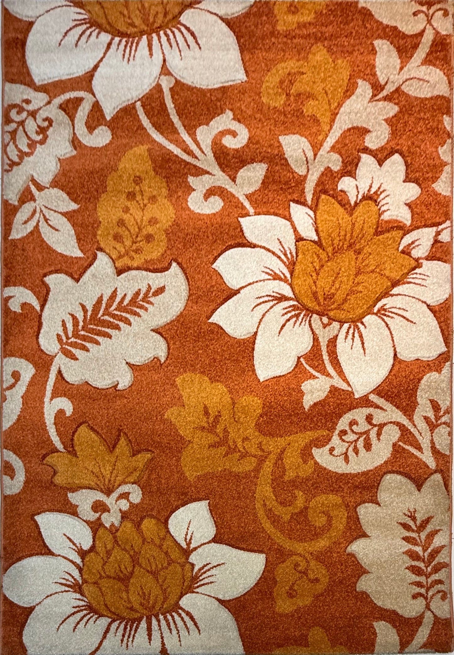 Bohemian Floral Area Rug | terracotta, cream & mustard gold | Size 160x220 cm (5.3x7.3 ft)