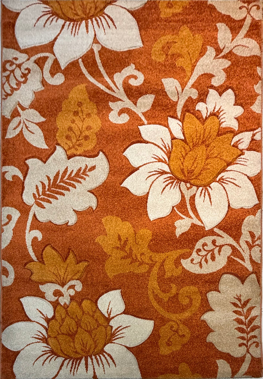 Bohemian Floral Area Rug | terracotta, cream & mustard gold | Size 160x220 cm (5.3x7.3 ft)