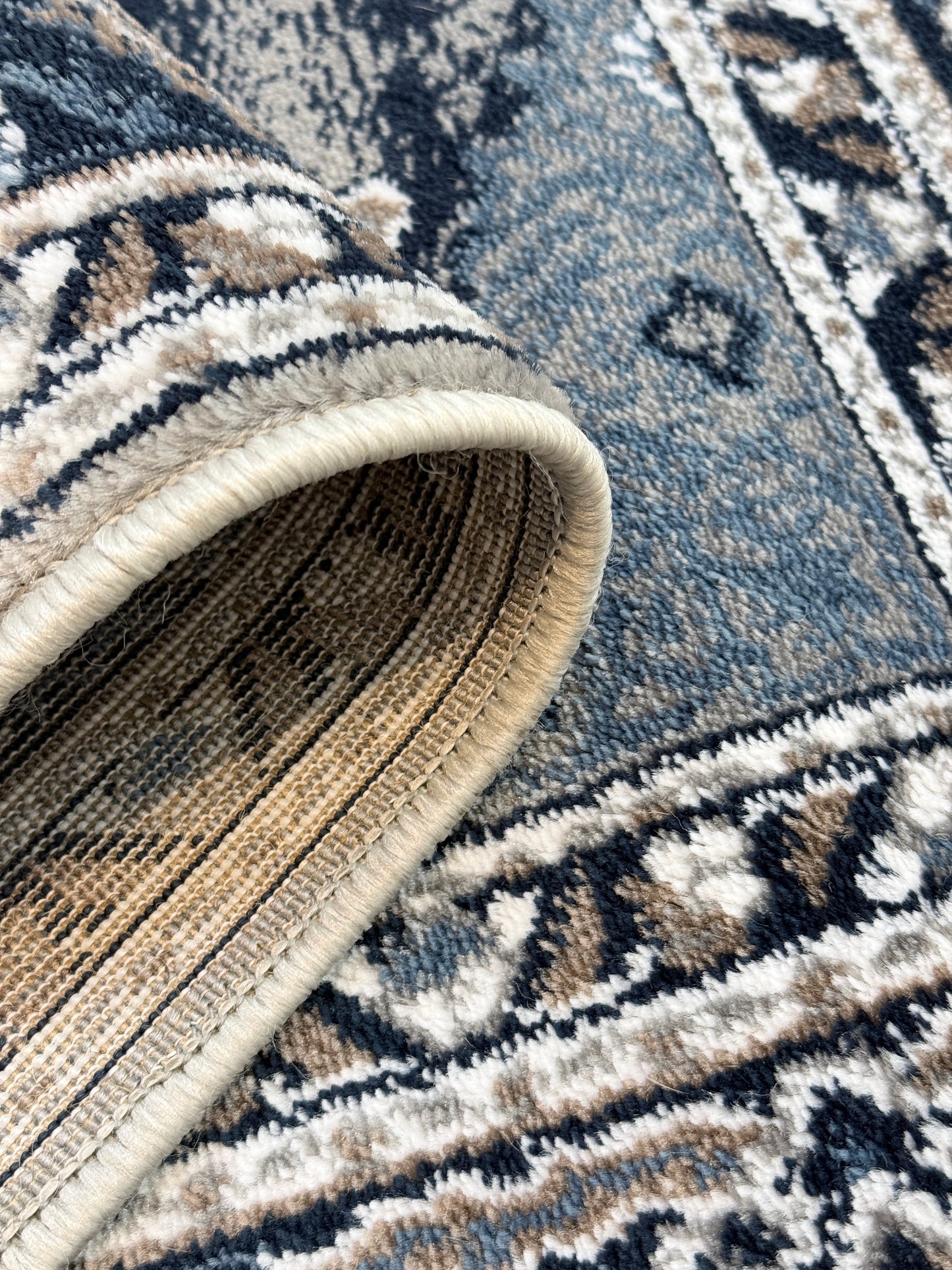 Classic Persian Style Area Rug | Navy Blue Grey Beige Ivory | Size 5 x 7.3 ft