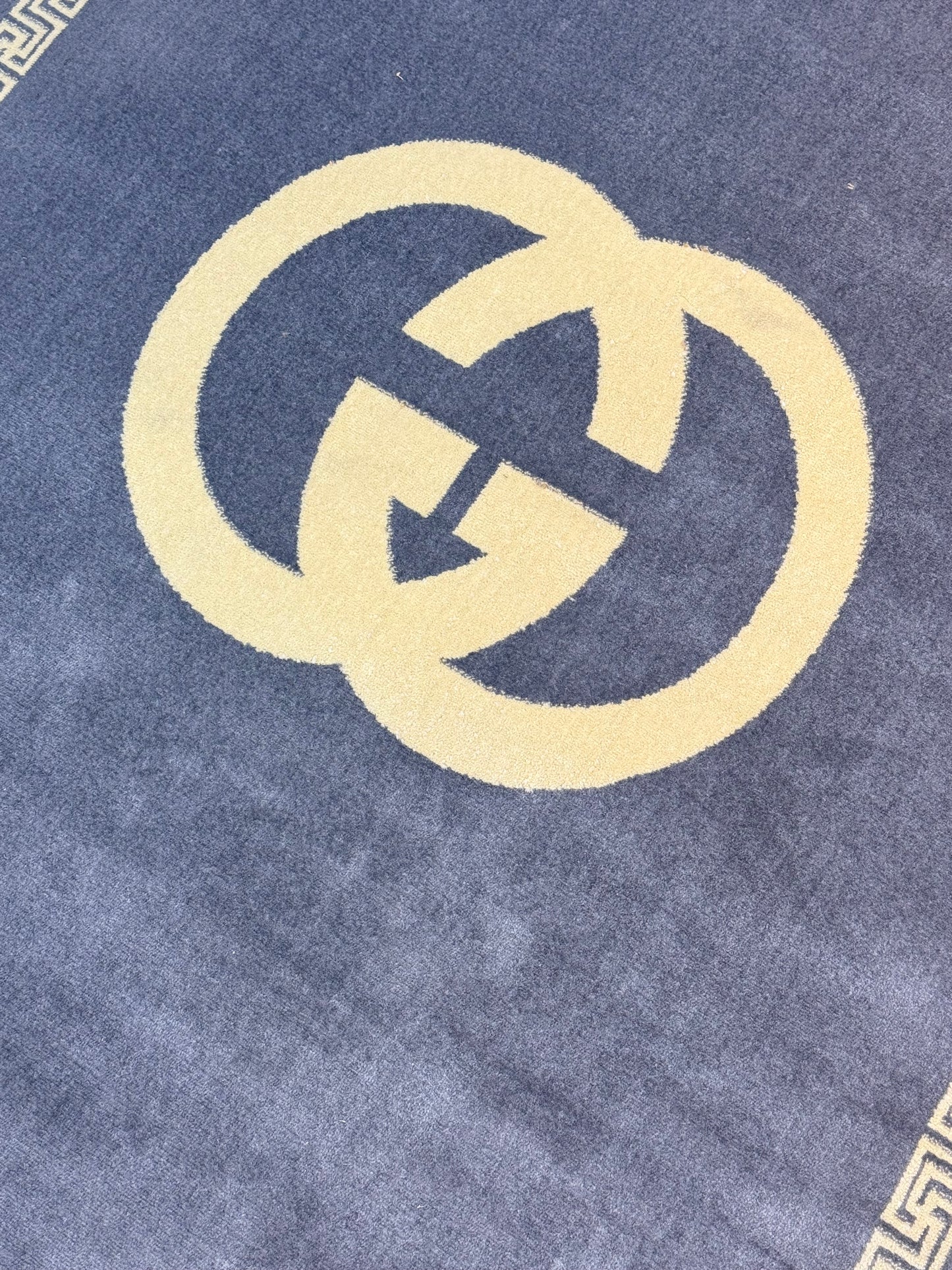 Interlocking G Greek Key Border Rug | Charcoal Grey &  Gold color | Size 4x6 feet.