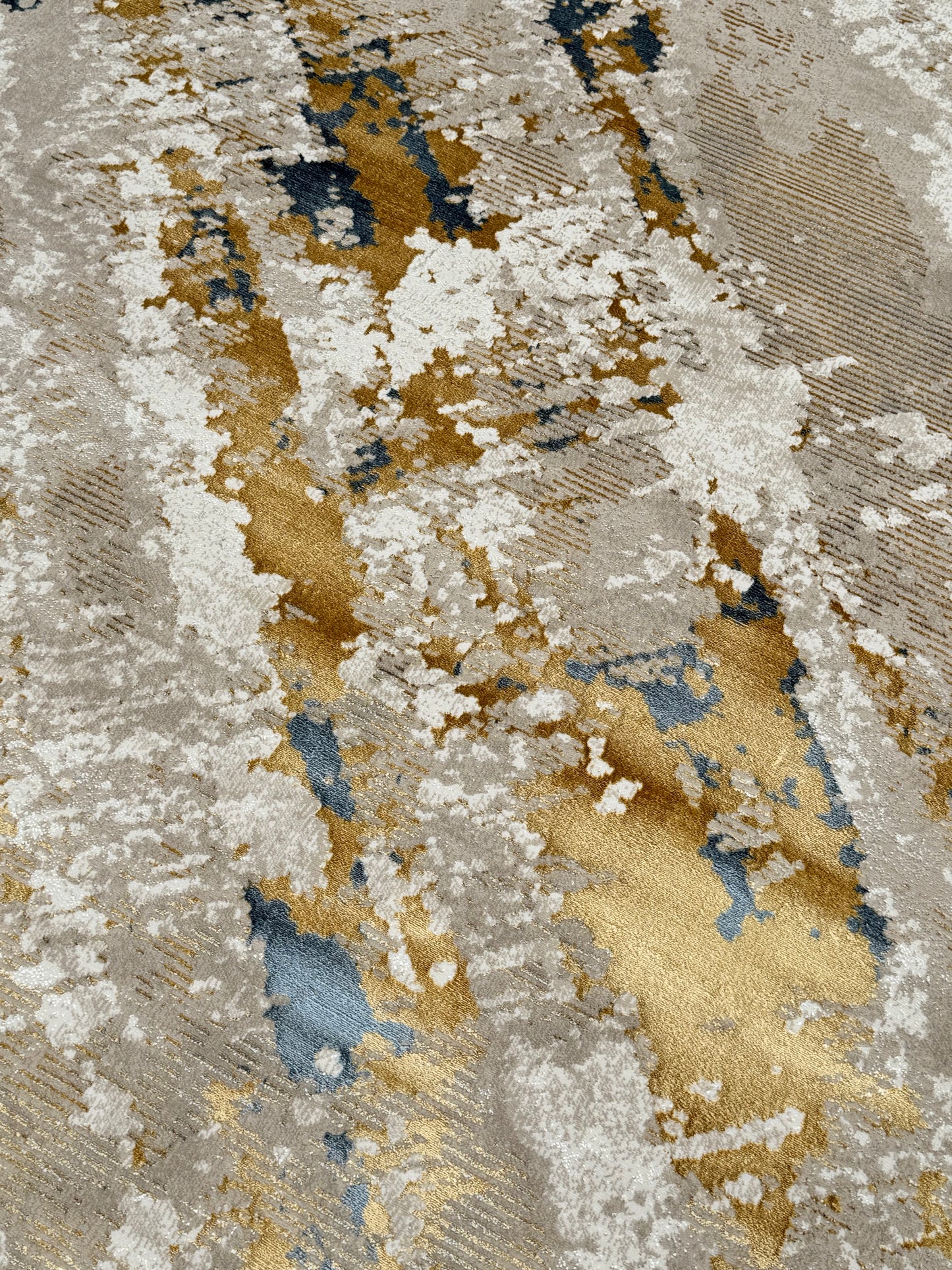 Abstract Distressed Contemporary Rug – Gold, Beige, Cream & Blue | 250×350 cm (8.2×11.5 ft)