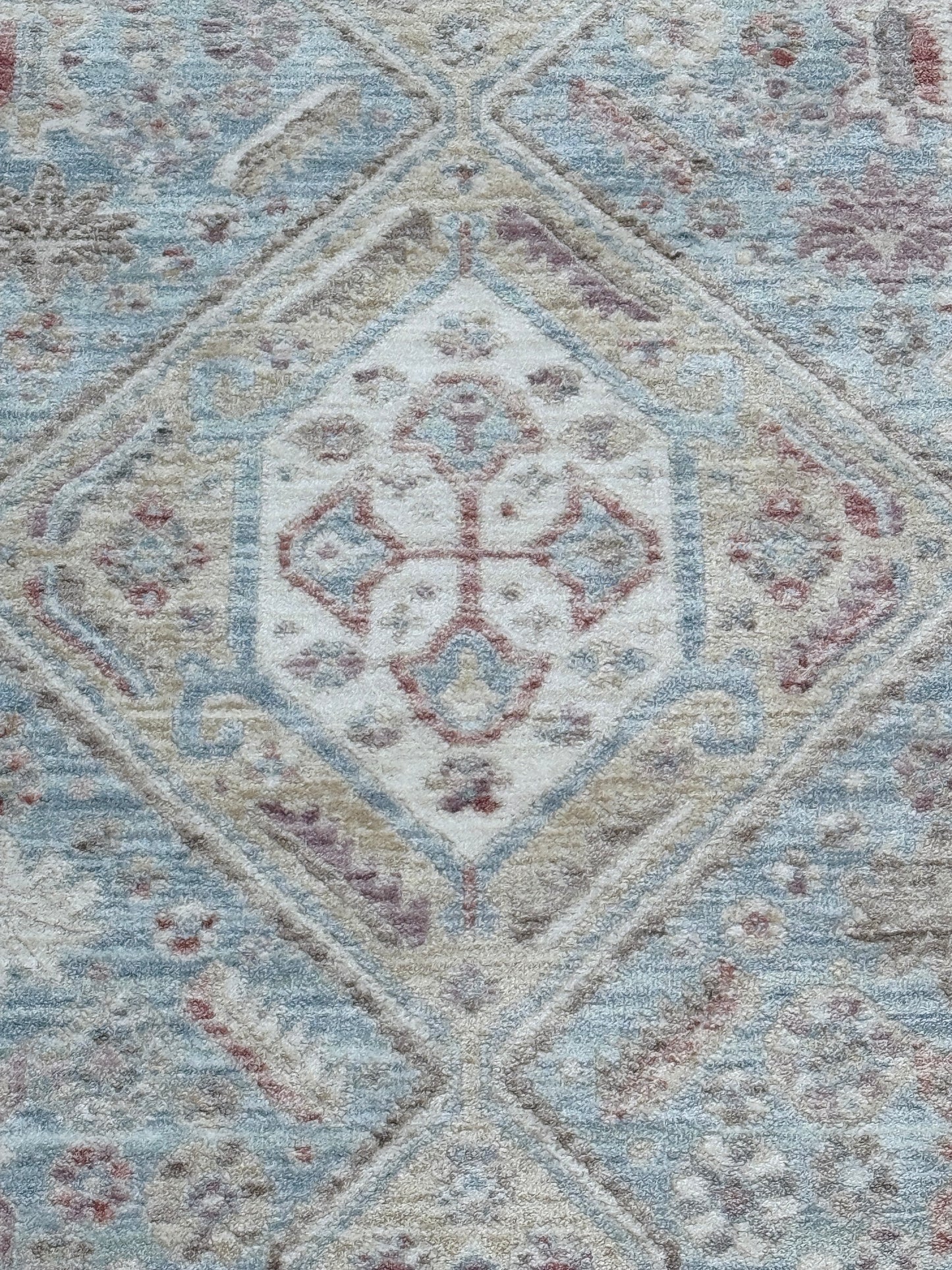 Vintage Medallion Distressed Rug | Light Blue, Rust & Cream | Size 150x230 cm (4.11x7.6 ft)