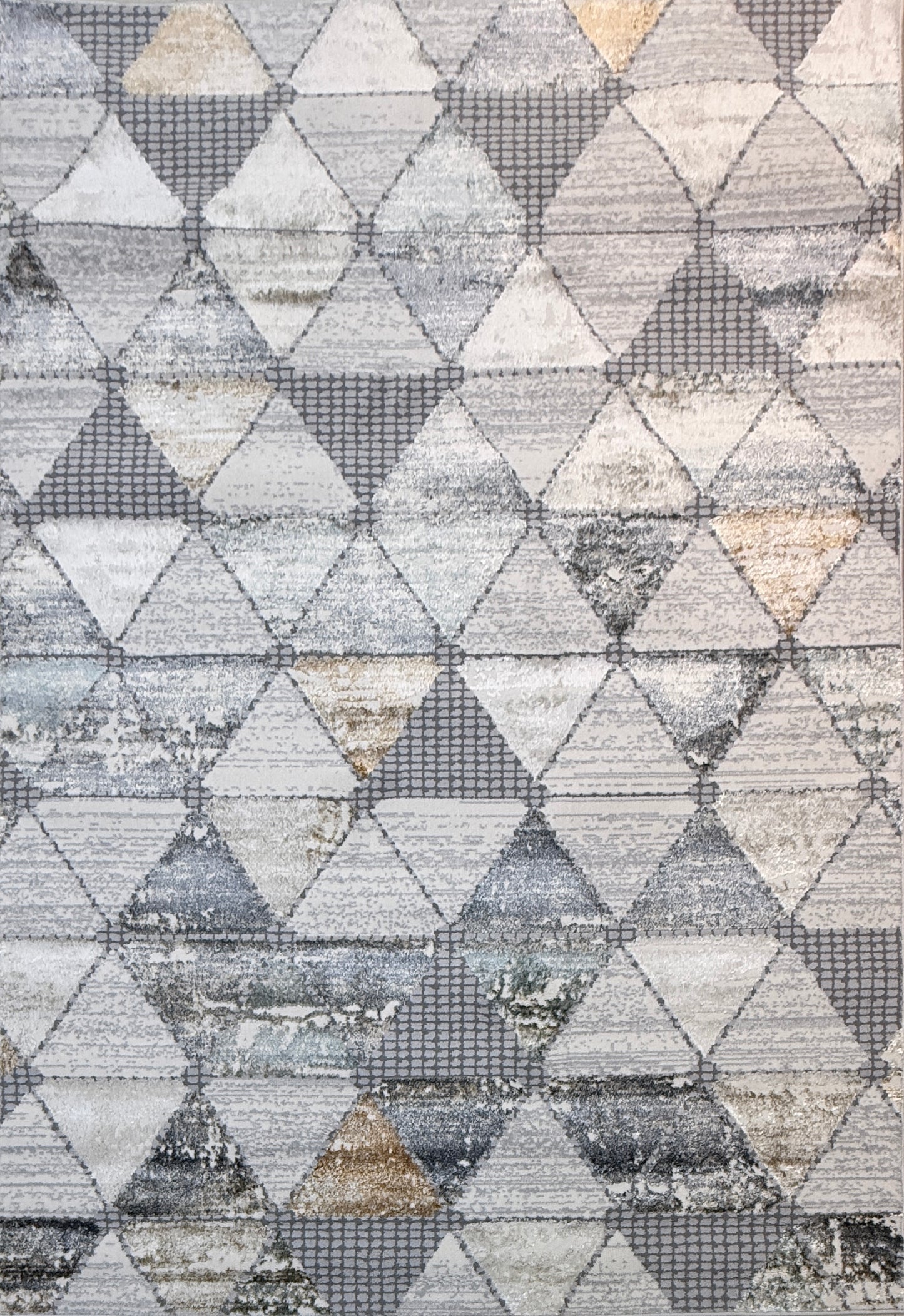 Geometric Triangles Rug | Grey, Cream, and Earthy Tones | Size 152x213 cm (5.2x7.0 ft)