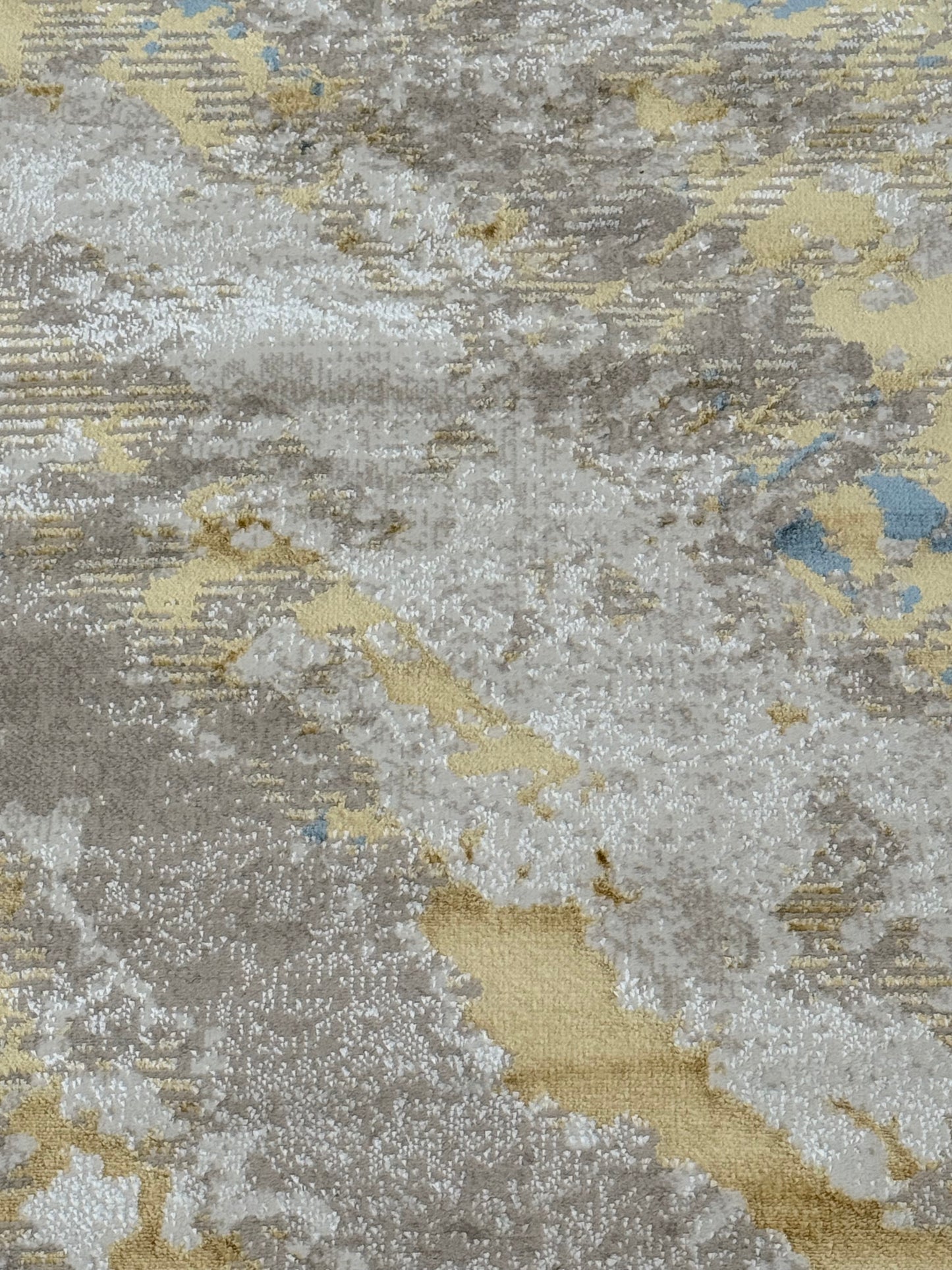 Abstract Distressed Contemporary Rug – Gold, Beige, Cream & Blue | 250×350 cm (8.2×11.5 ft)