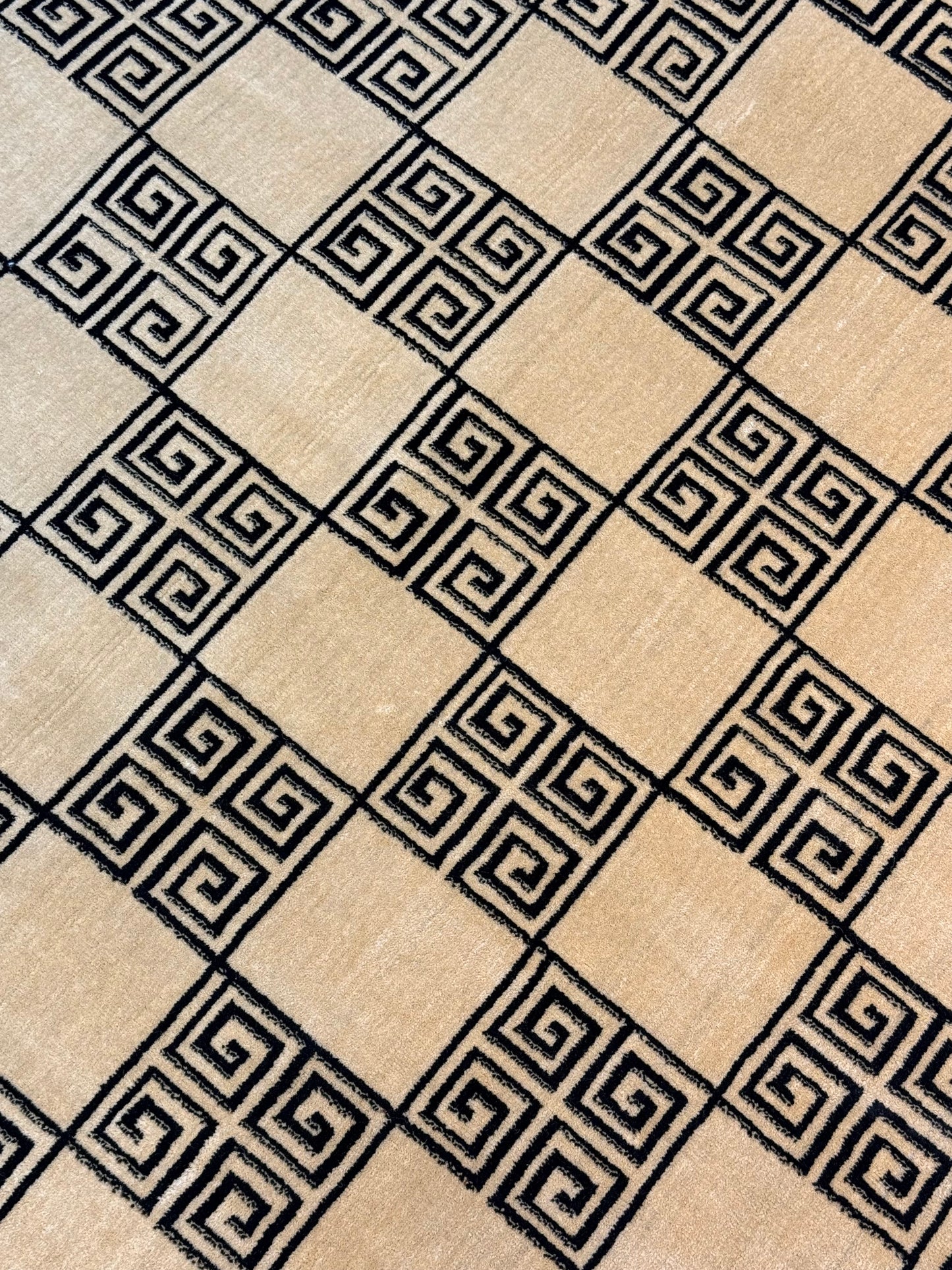 This Geometric Greek Key Area Rug | Black and Beige color palette | Size 4x6 feet.