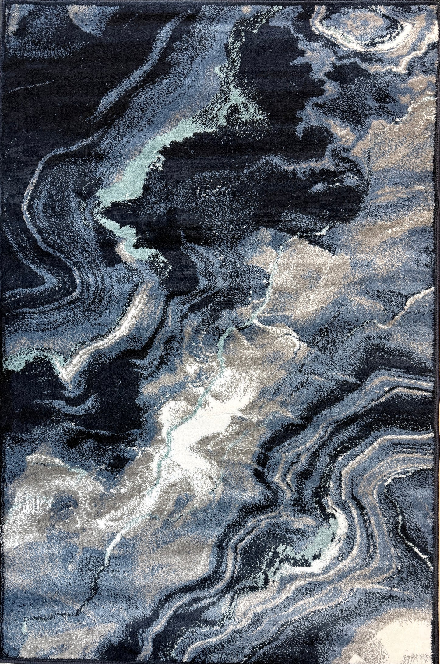 Midnight Marble Abstract Area Rug | deep navy, charcoal gray, and slate | Size 3.3x5.0 ft