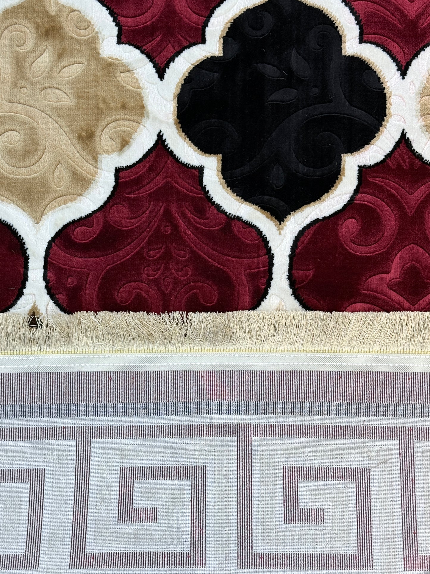 Marrakesh Lattice Area Rug | Burgundy, Cream & Espresso | Size 150x230 cm (4.11x7.6 ft)