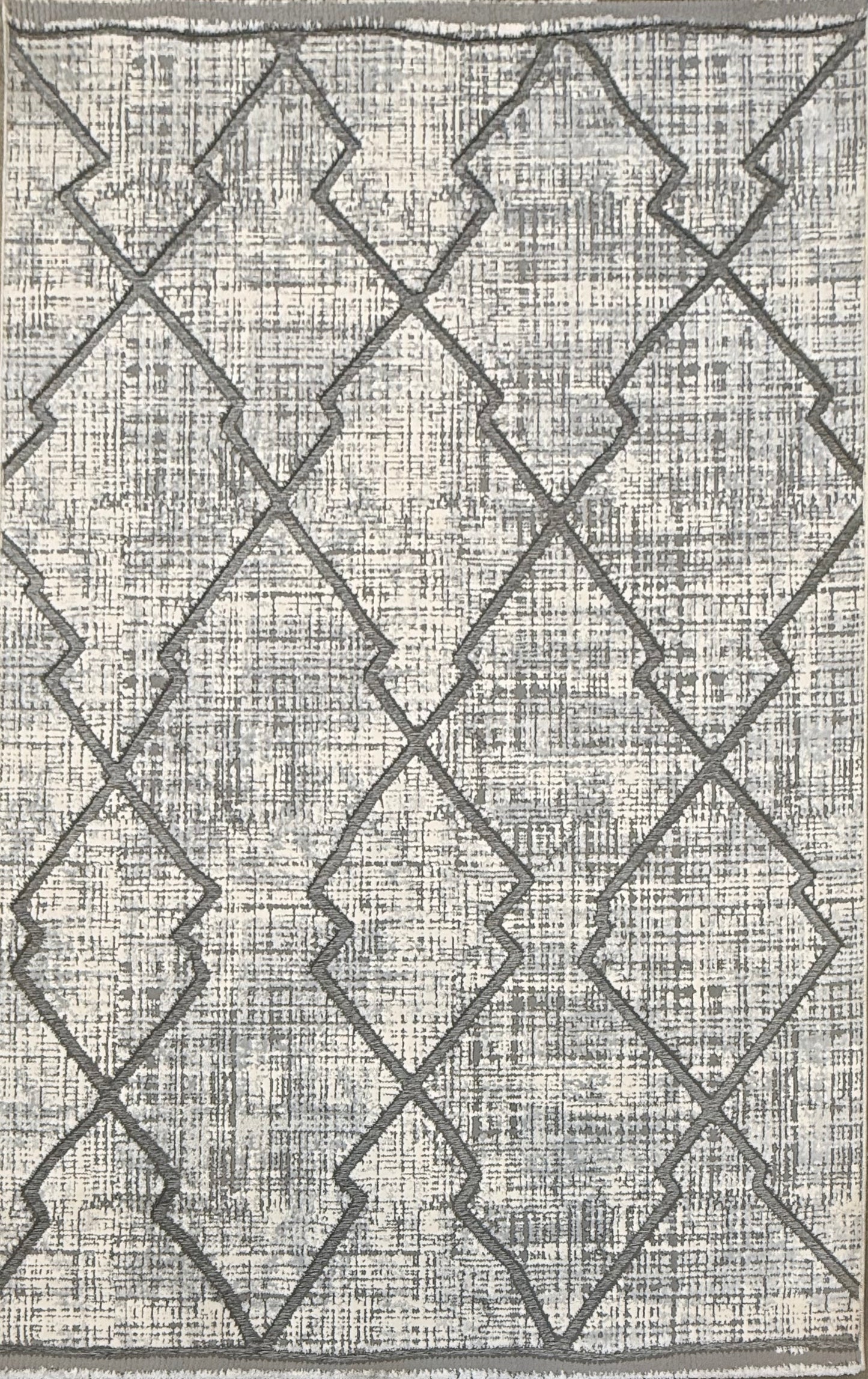 Art Deco Diamond Rug - Grey and Off-White Lattice - Size 150x225cm (4.10x7.3)ft