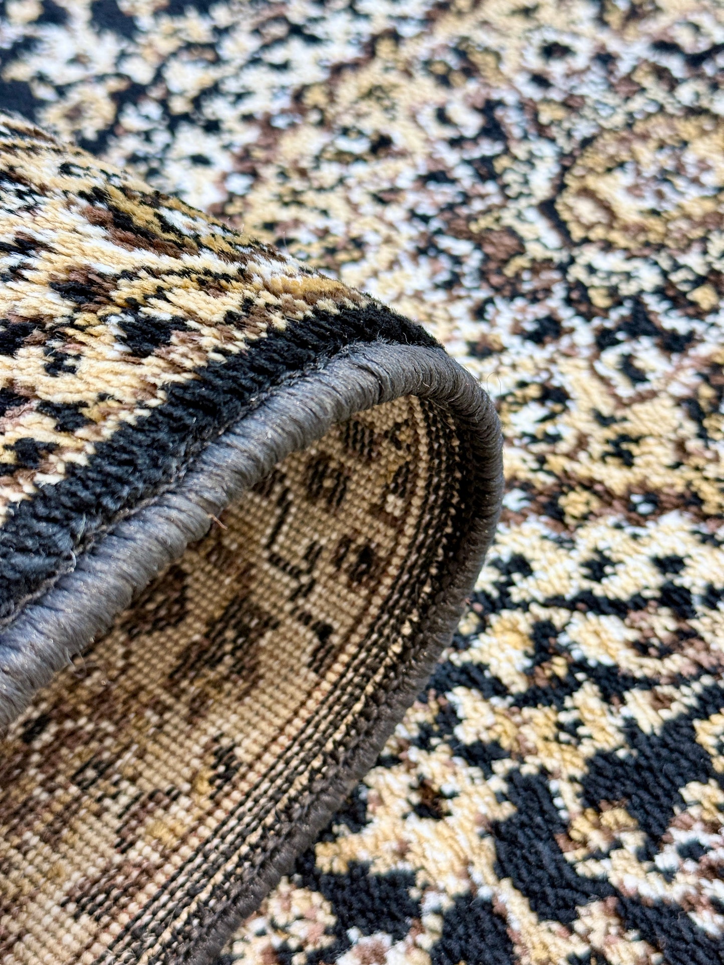 Traditional Persian Style Runner Rug Black and Beige | Size 2.7 x 13.0 Feet