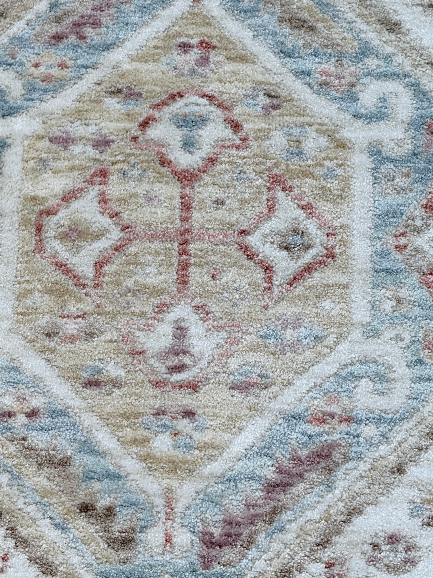 Vintage Geometric Medallion Rug | Rust, Beige & Blue | Size 150x230 cm (4.11x7.6 ft)