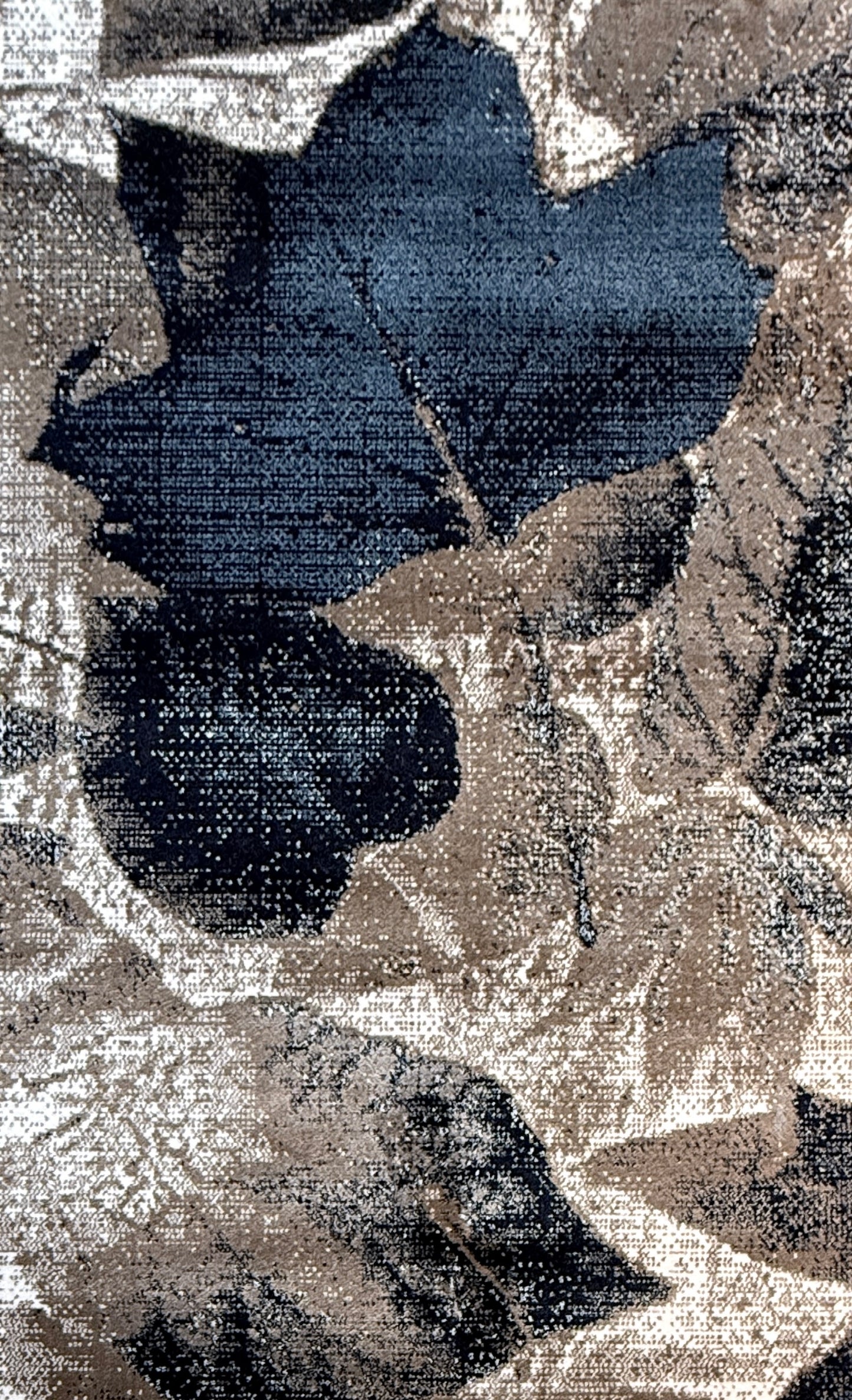 Modern Leaf Pattern Area Rug |Navy Blue Beige Taupe Grey Colours | Size 5 x 7.3 Feet