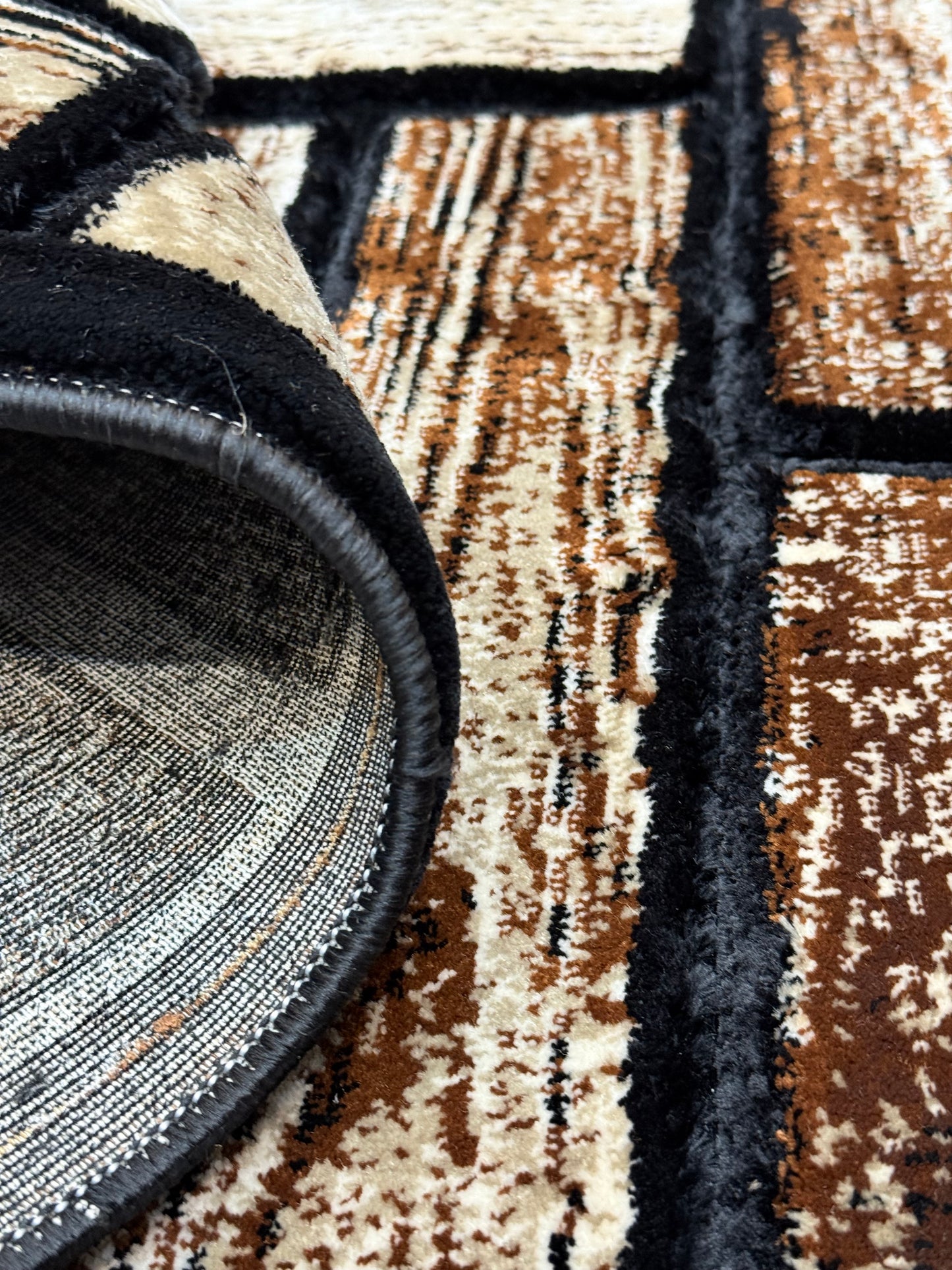 Rustic Wood Plank Pattern Rug - Earthy Black,Browns & Creams - Size Multiple Options